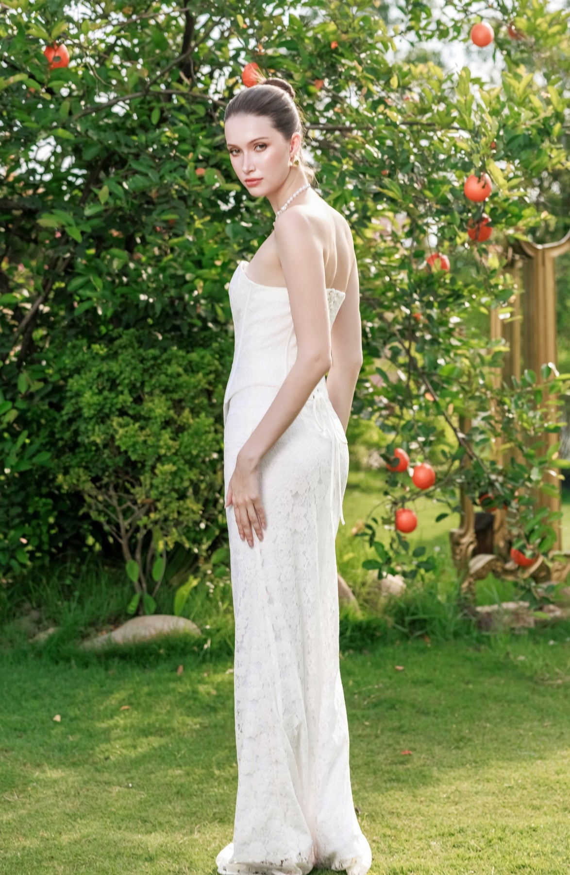 Minuet Corset Top and Column Skirt in Ivory, view 12