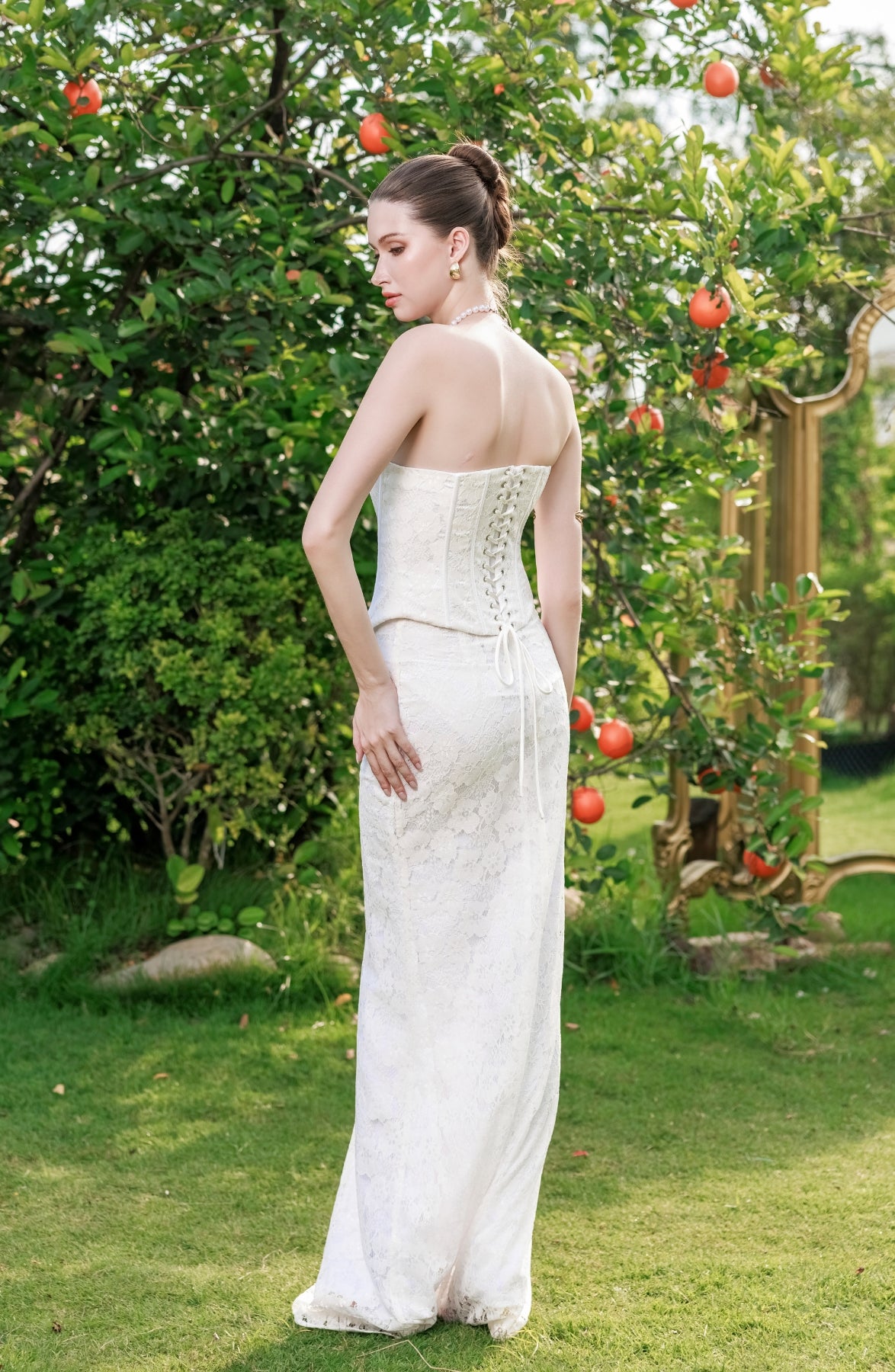 Minuet Corset Top and Column Skirt in Ivory, view 2