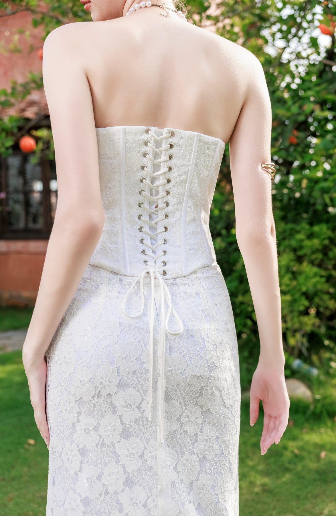 Minuet Corset Top and Column Skirt in Ivory, view 13