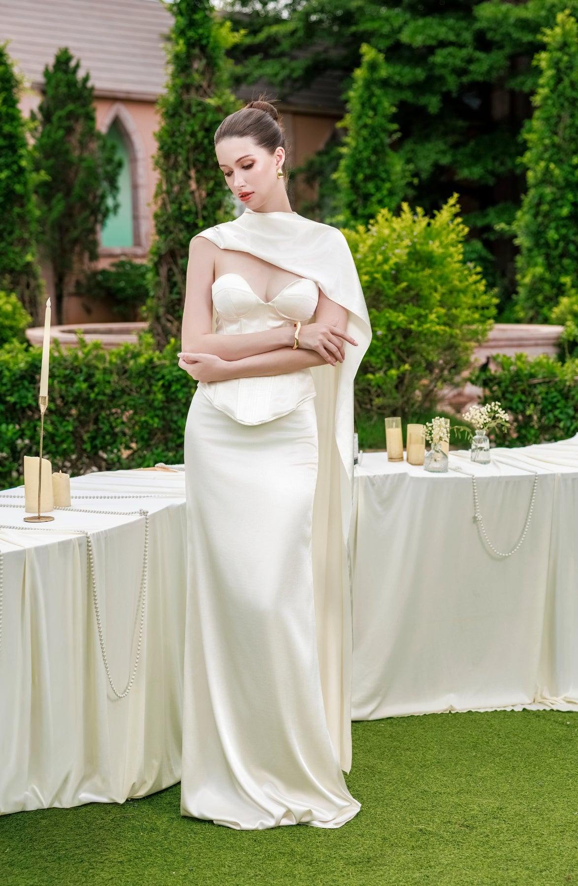 Sonata Corset Top and Column Skirt in Ivory, view 14