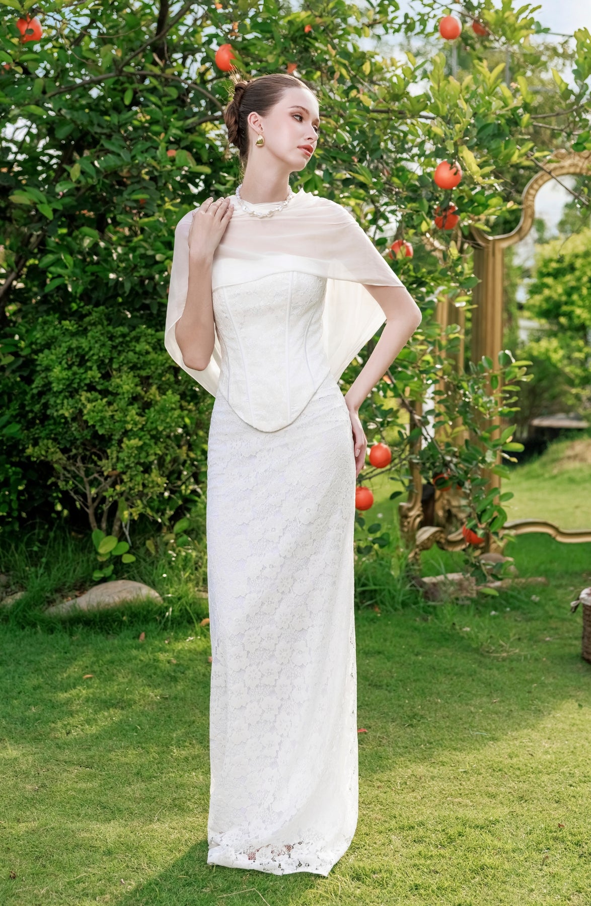 Minuet Corset Top and Column Skirt in Ivory, view 16