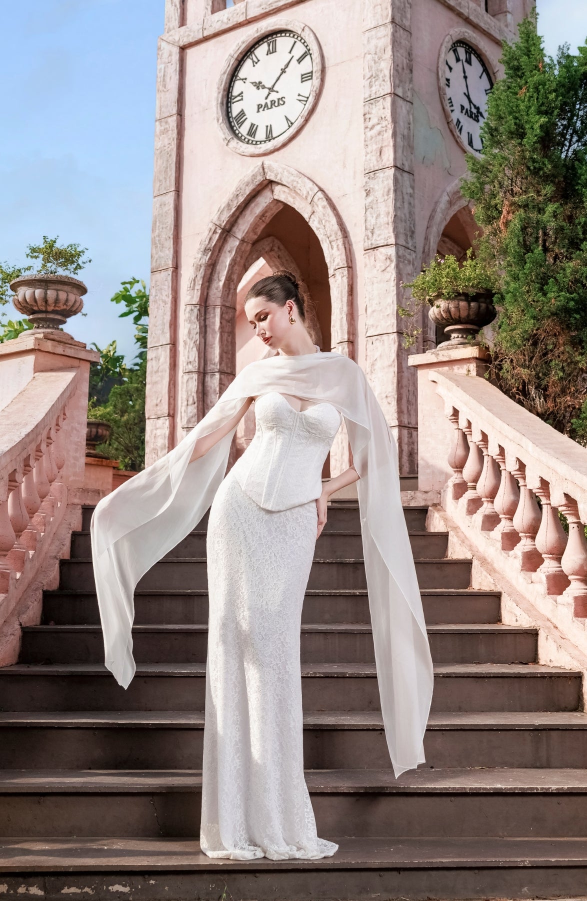 Katie Laced Mermaid Maxi Skirt in Ivory, view 45