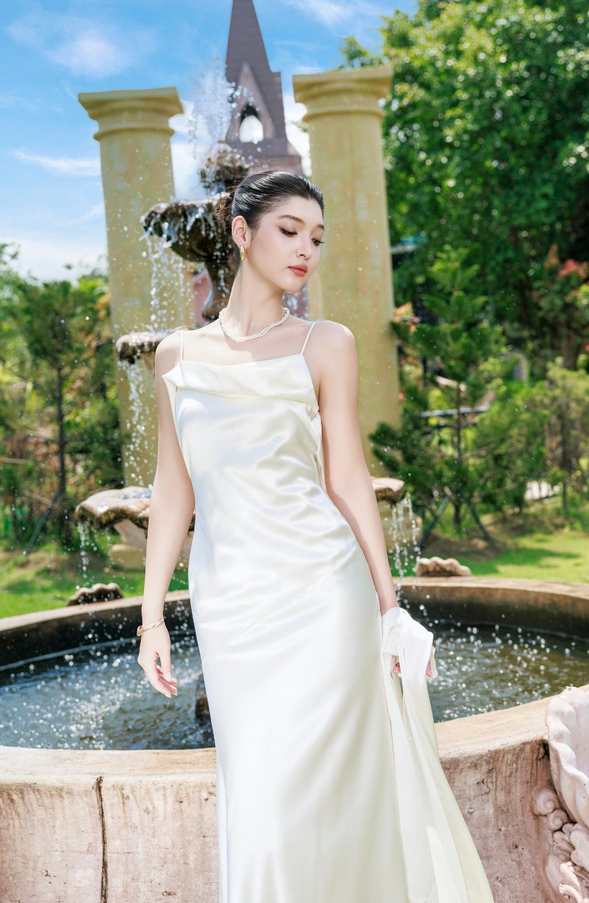 Cascade Slip Dress in Ivory, view 4