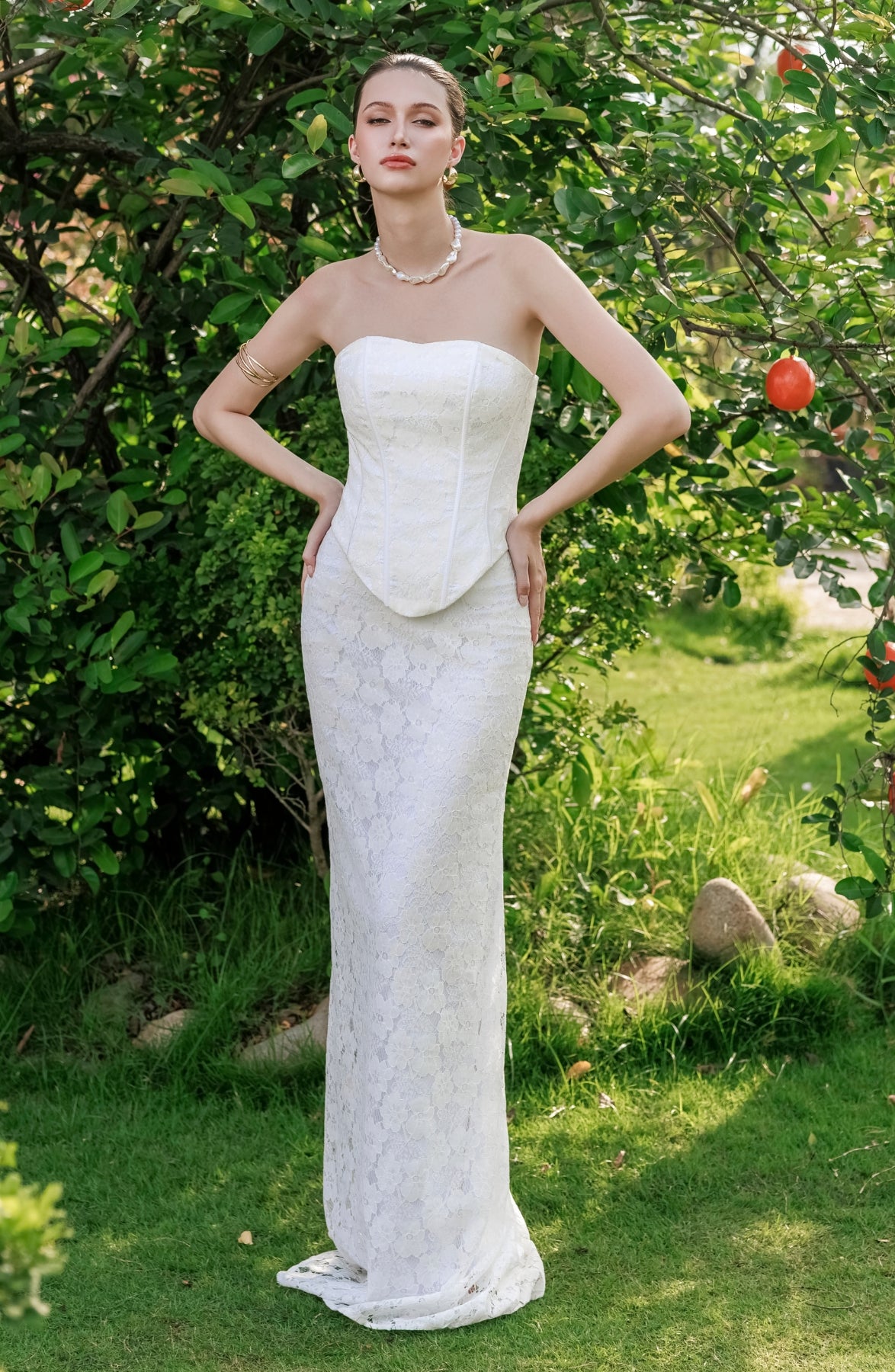 Minuet Corset Top and Column Skirt in Ivory, view 4