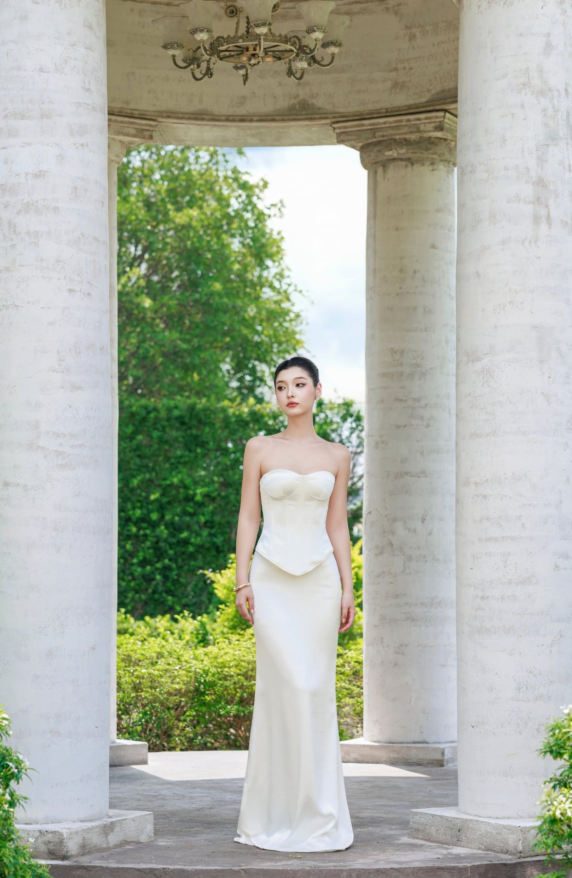 Emma Corset Top and Emma Maxi Skirt in Ivory, view 3