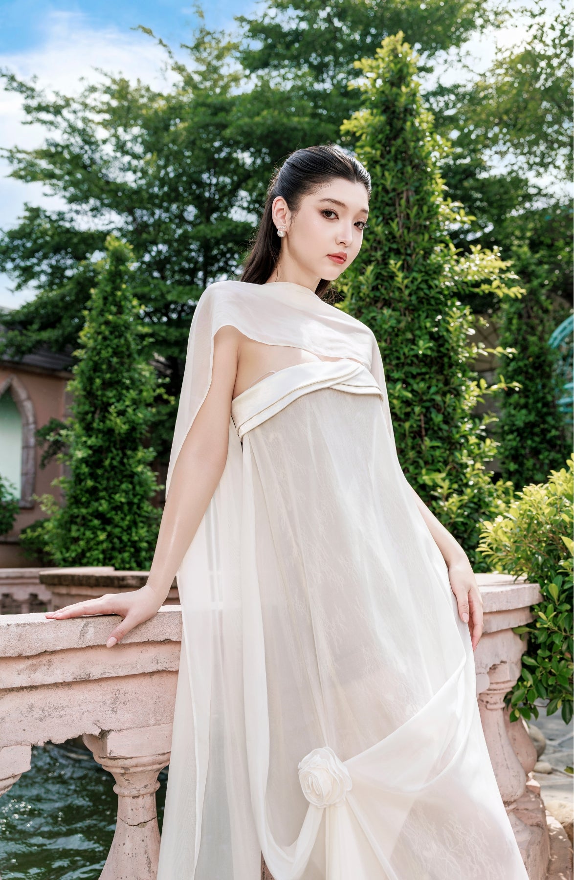 Rosette Maxi Dress in Ivory, view 20