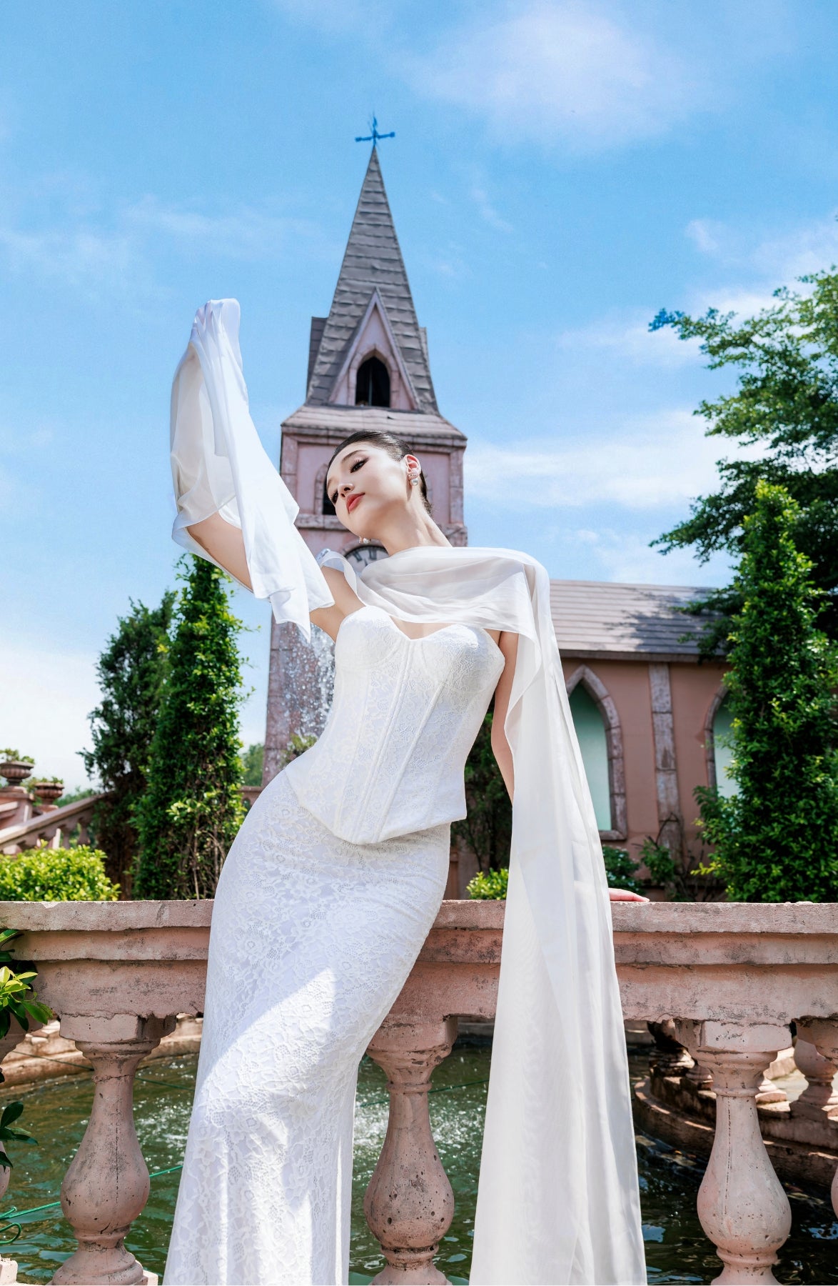 Katie Laced Corset Top and Mermaid Maxi Skirt in Ivory, view 21