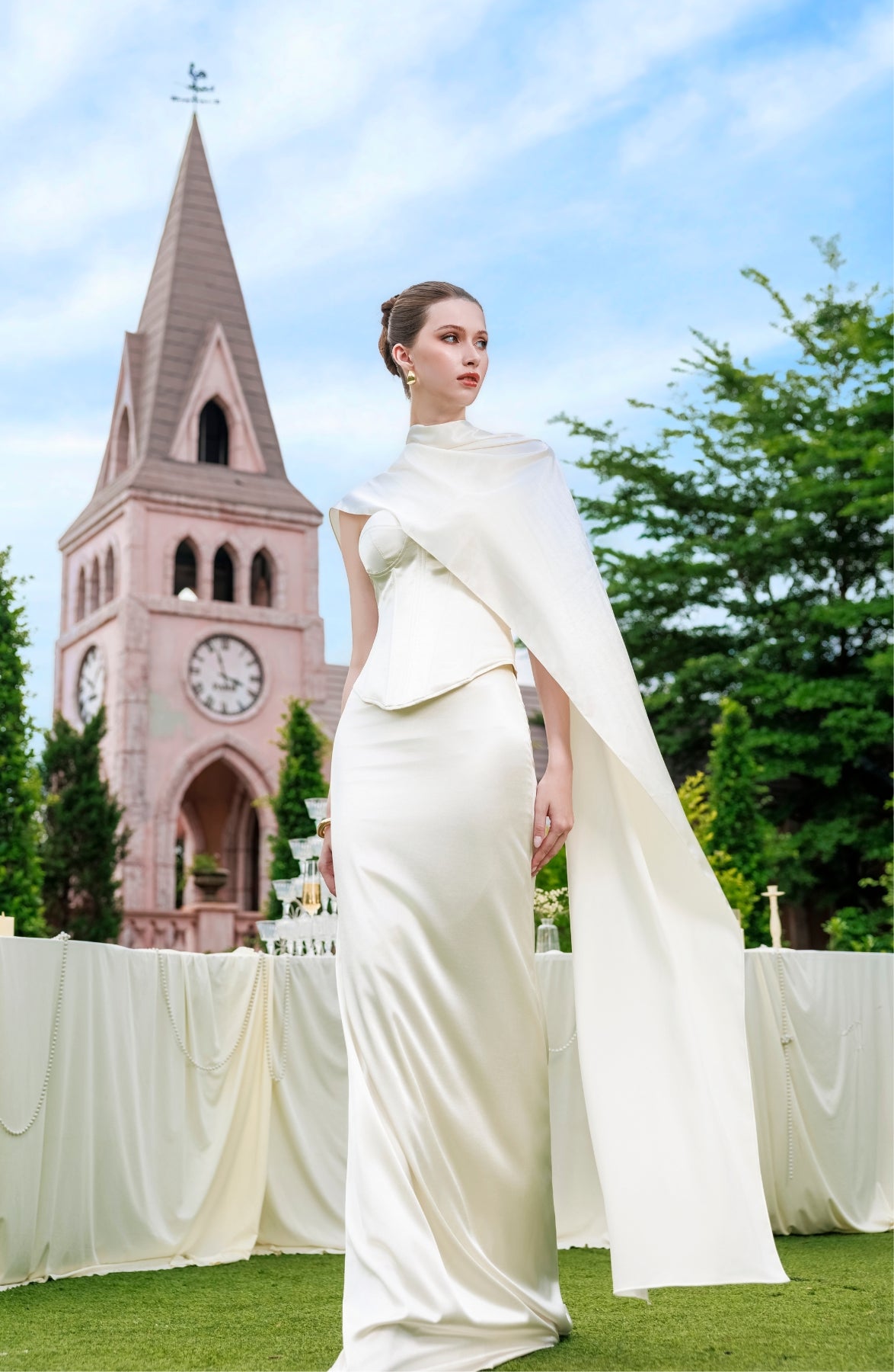 Sonata Corset Top and Column Skirt in Ivory, view 20