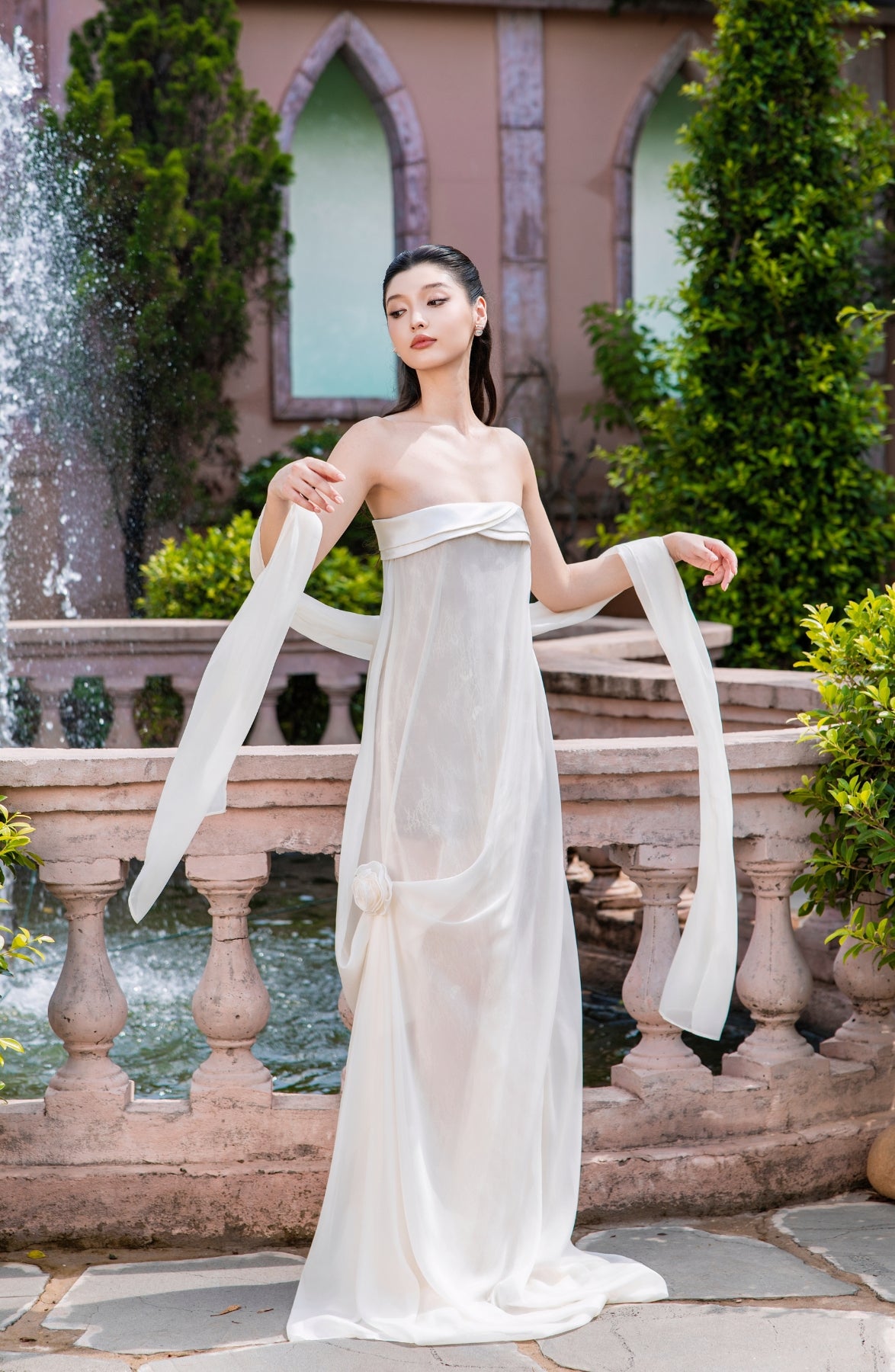 Rosette Maxi Dress in Ivory, view 21