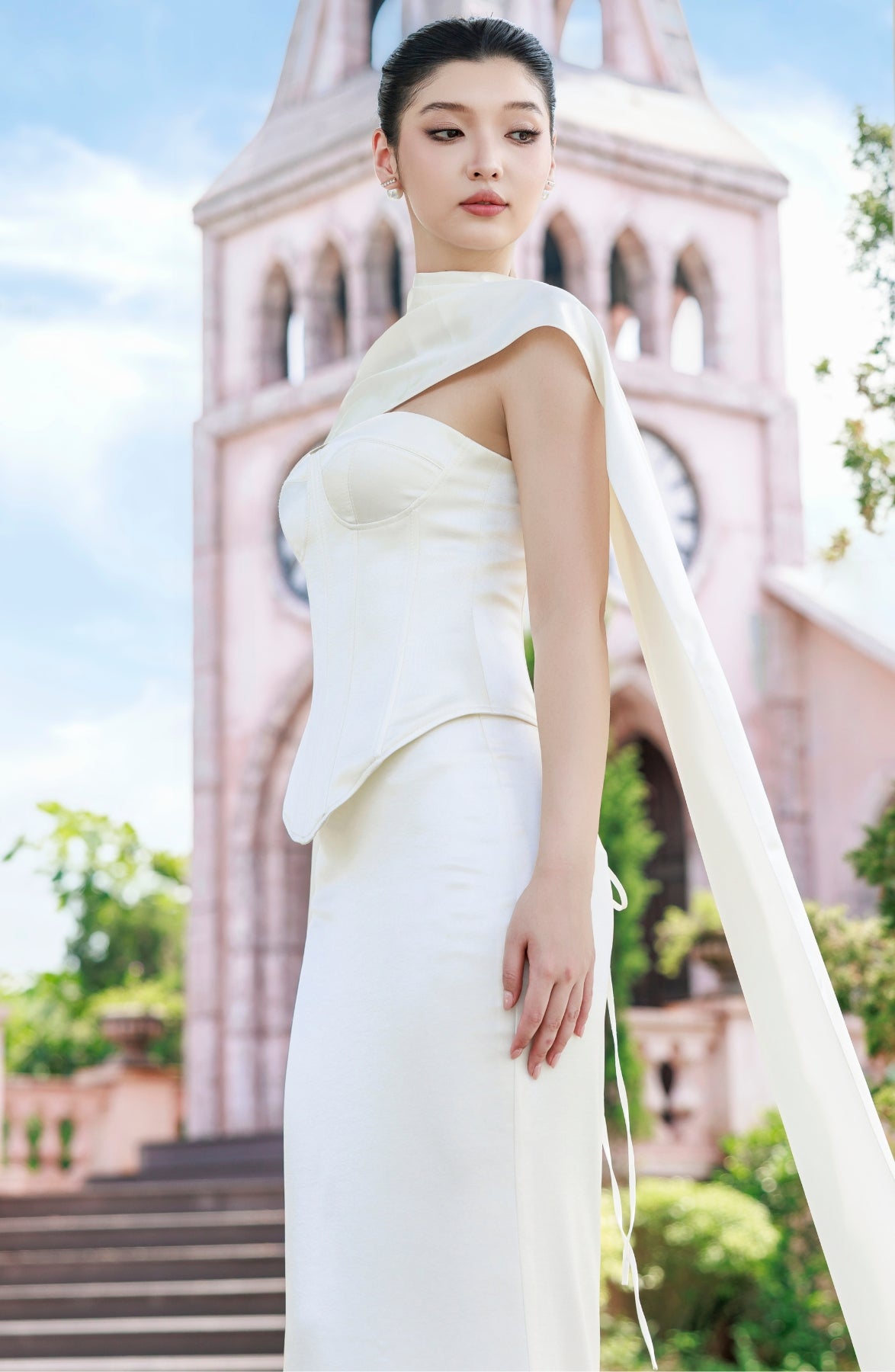 Emma Corset Top and Emma Maxi Skirt in Ivory, view 22