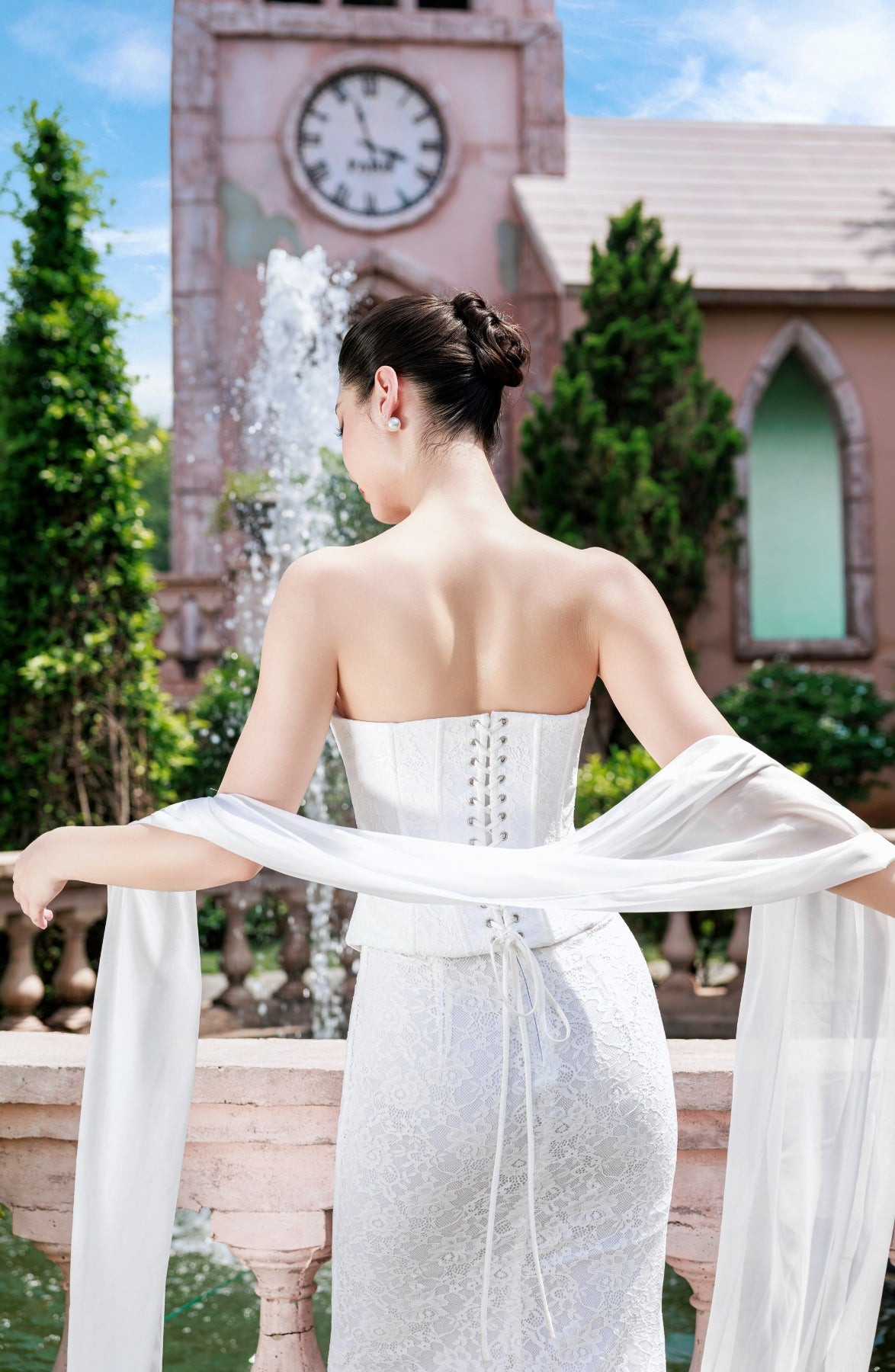 Katie Laced Corset Top and Mermaid Maxi Skirt in Ivory, view 24