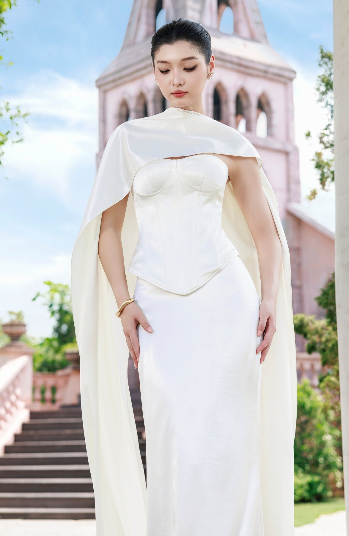 Emma Corset Top and Emma Maxi Skirt in Ivory, view 23