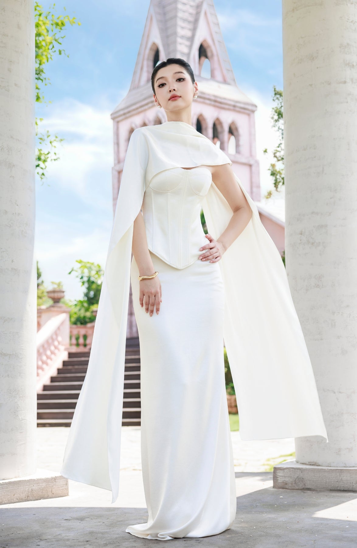 Emma Corset Top and Emma Maxi Skirt in Ivory, view 24