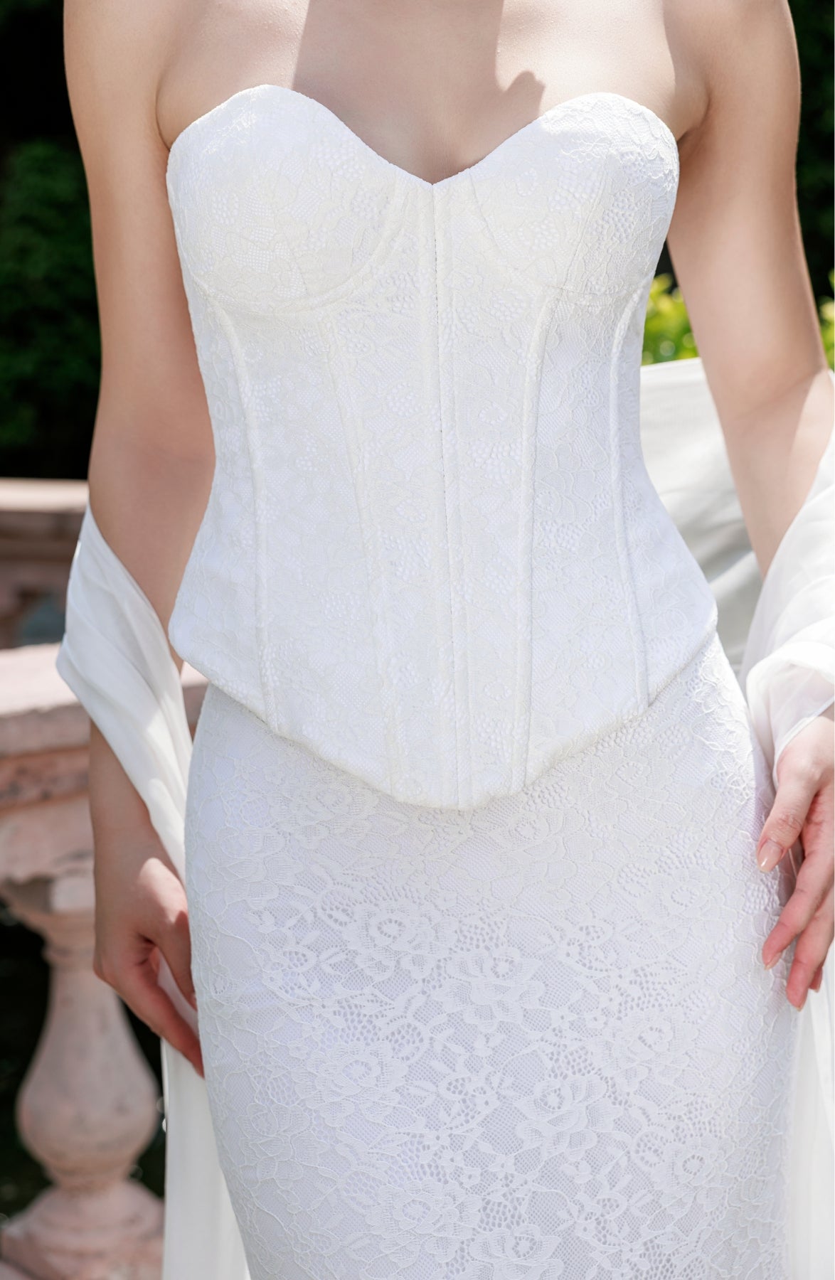 Katie Laced Corset Top and Mermaid Maxi Skirt in Ivory, view 27