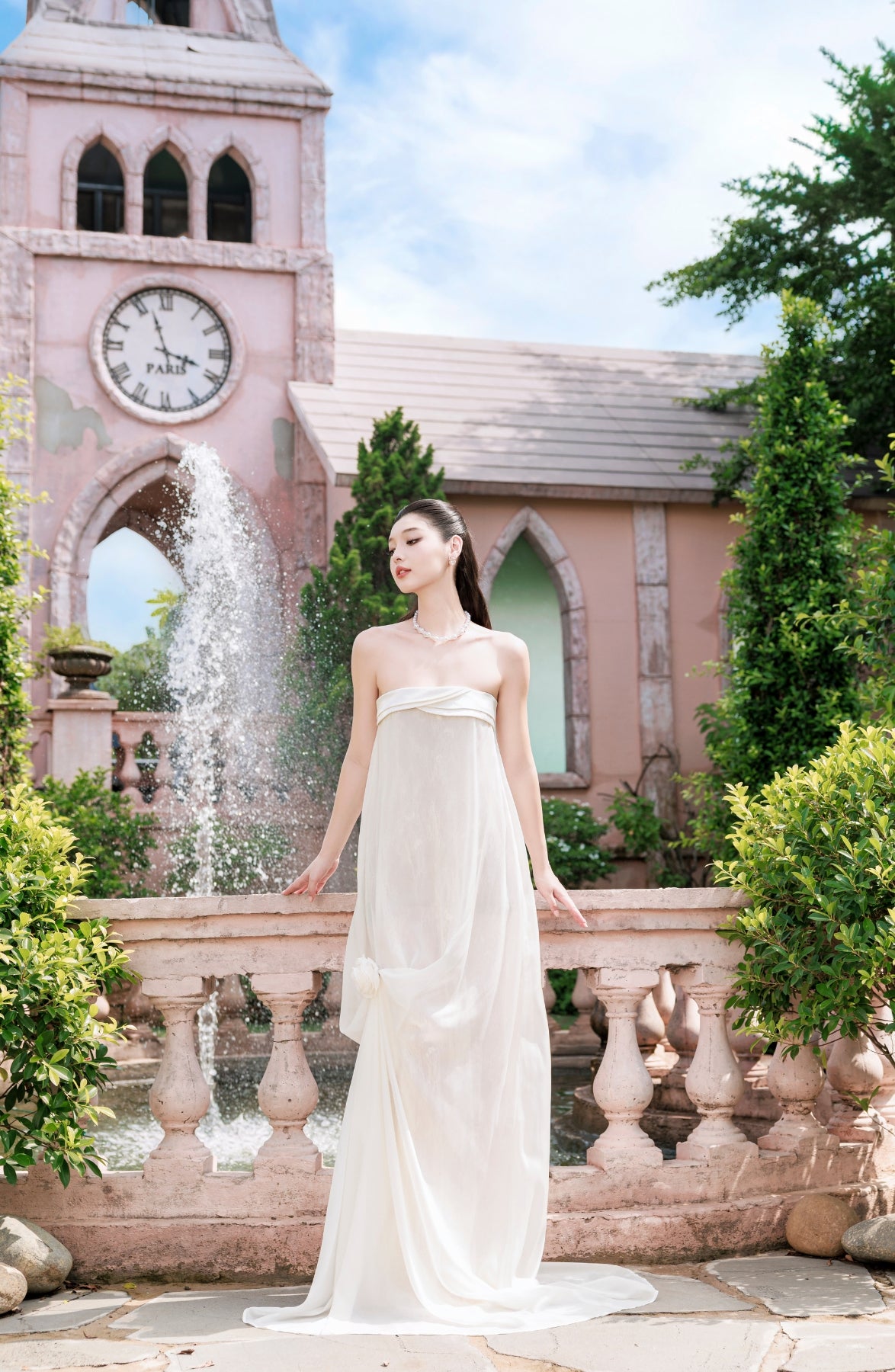 Rosette Maxi Dress in Ivory, view 3