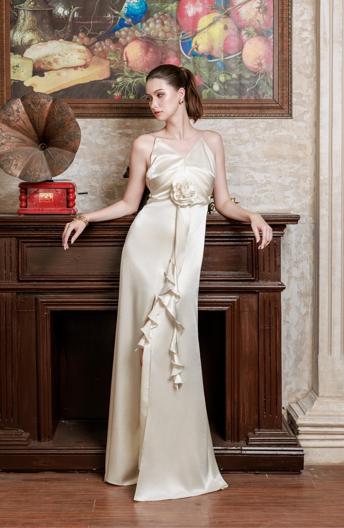 Corsage Maxi Dress in Ivory, view 3