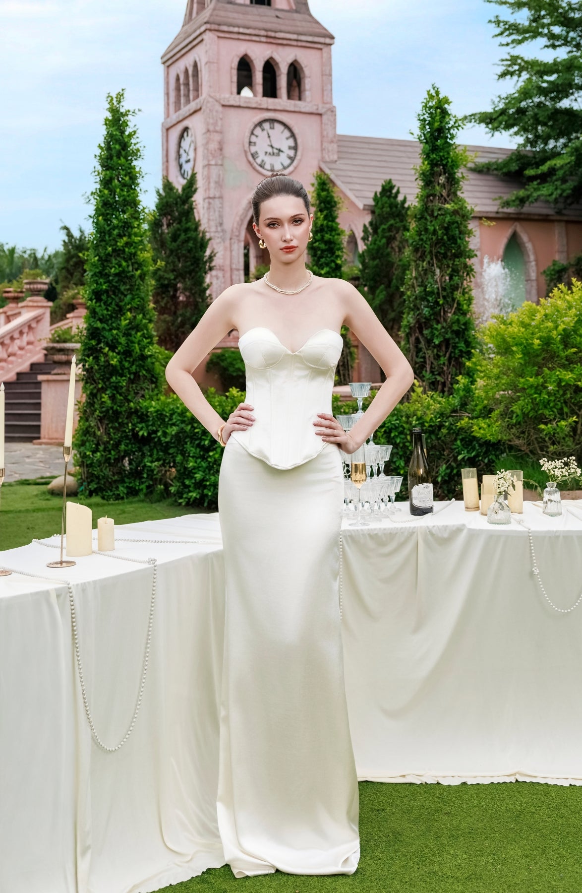Sonata Corset Top and Column Skirt in Ivory, view 4