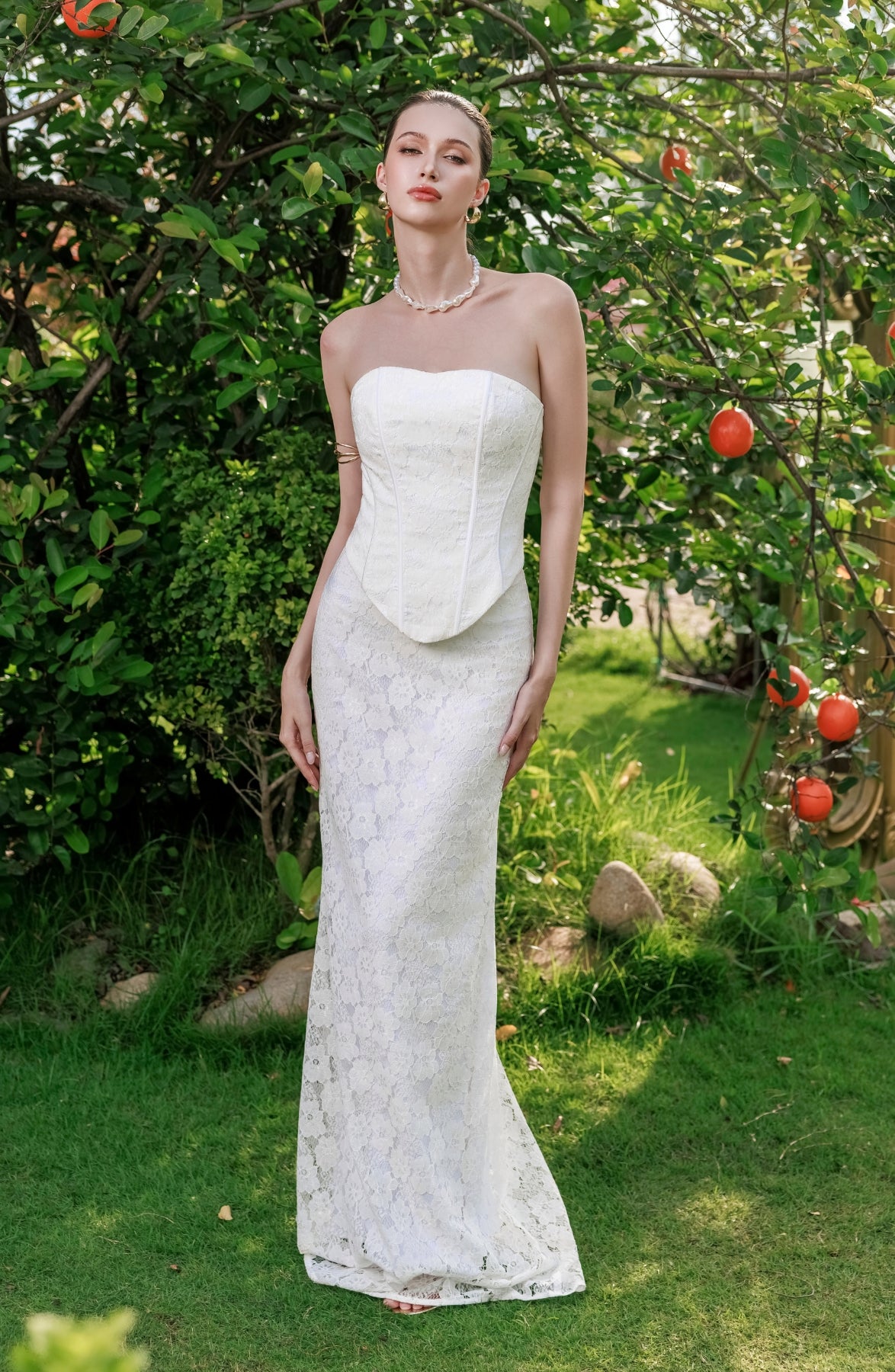 Minuet Corset Top and Column Skirt in Ivory, view 5