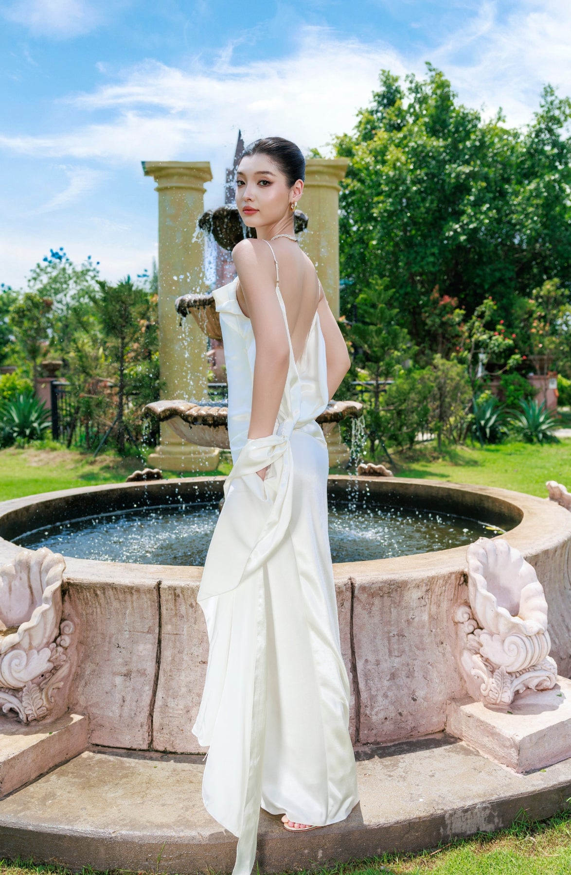 Cascade Slip Dress in Ivory, view 6