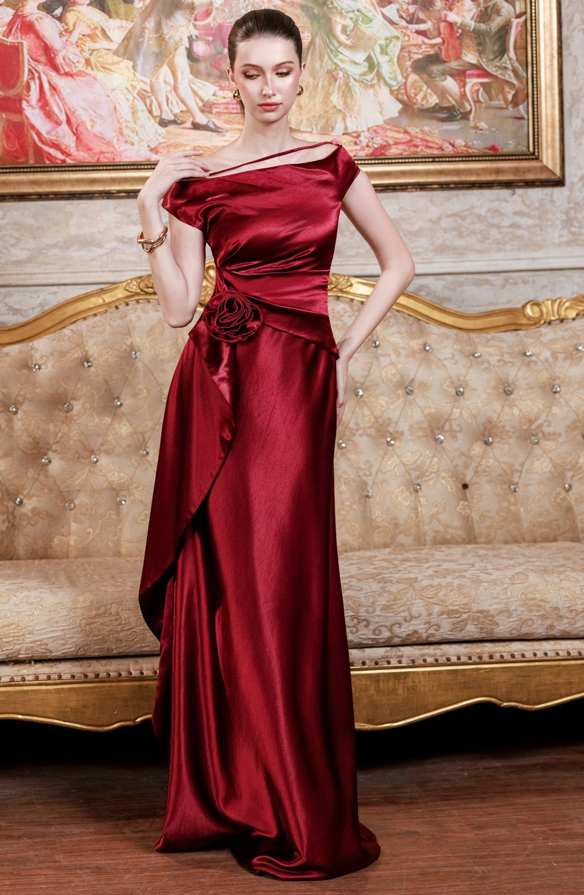Fioritura Dress in Burgundy, view 4
