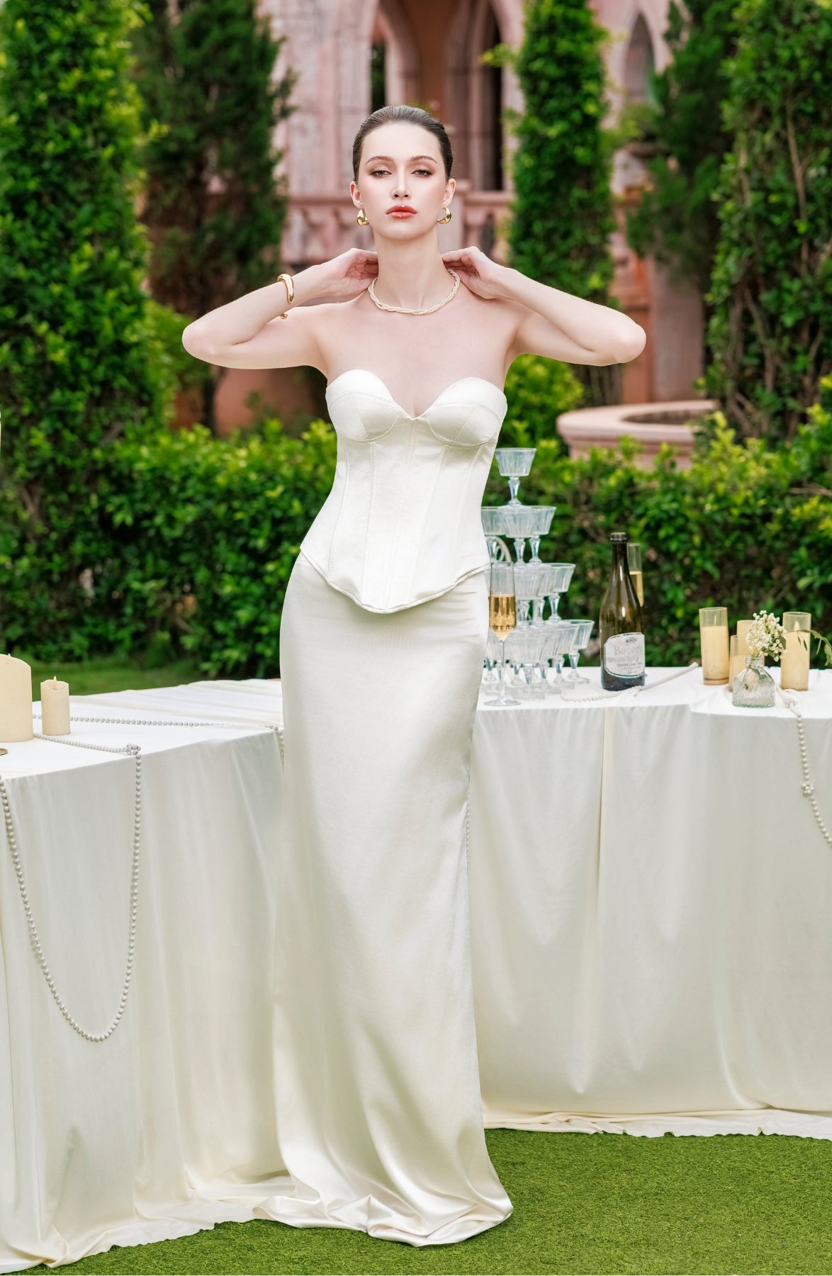 Sonata Corset Top and Column Skirt in Ivory, view 7