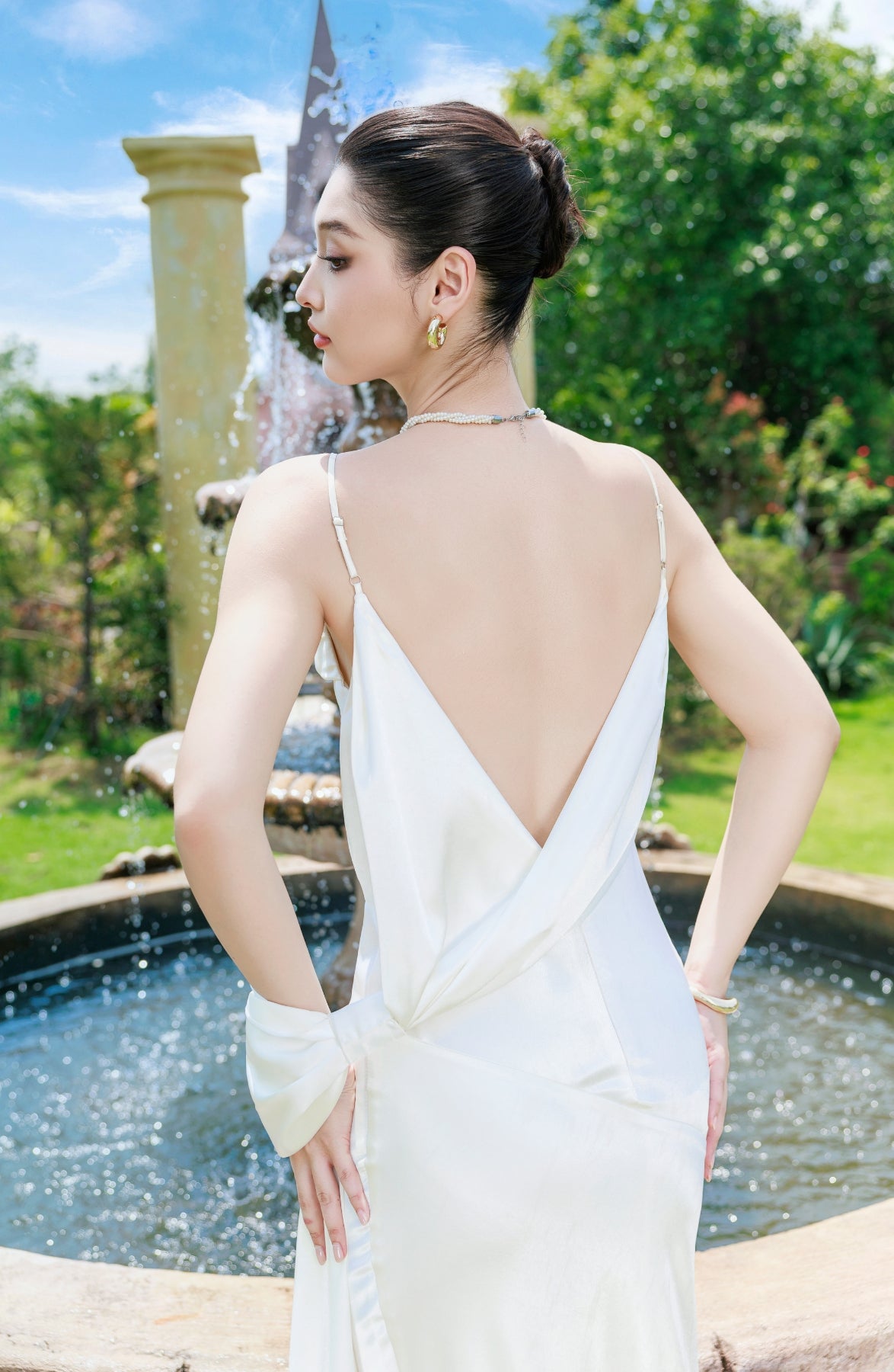 Cascade Slip Dress in Ivory, view 7