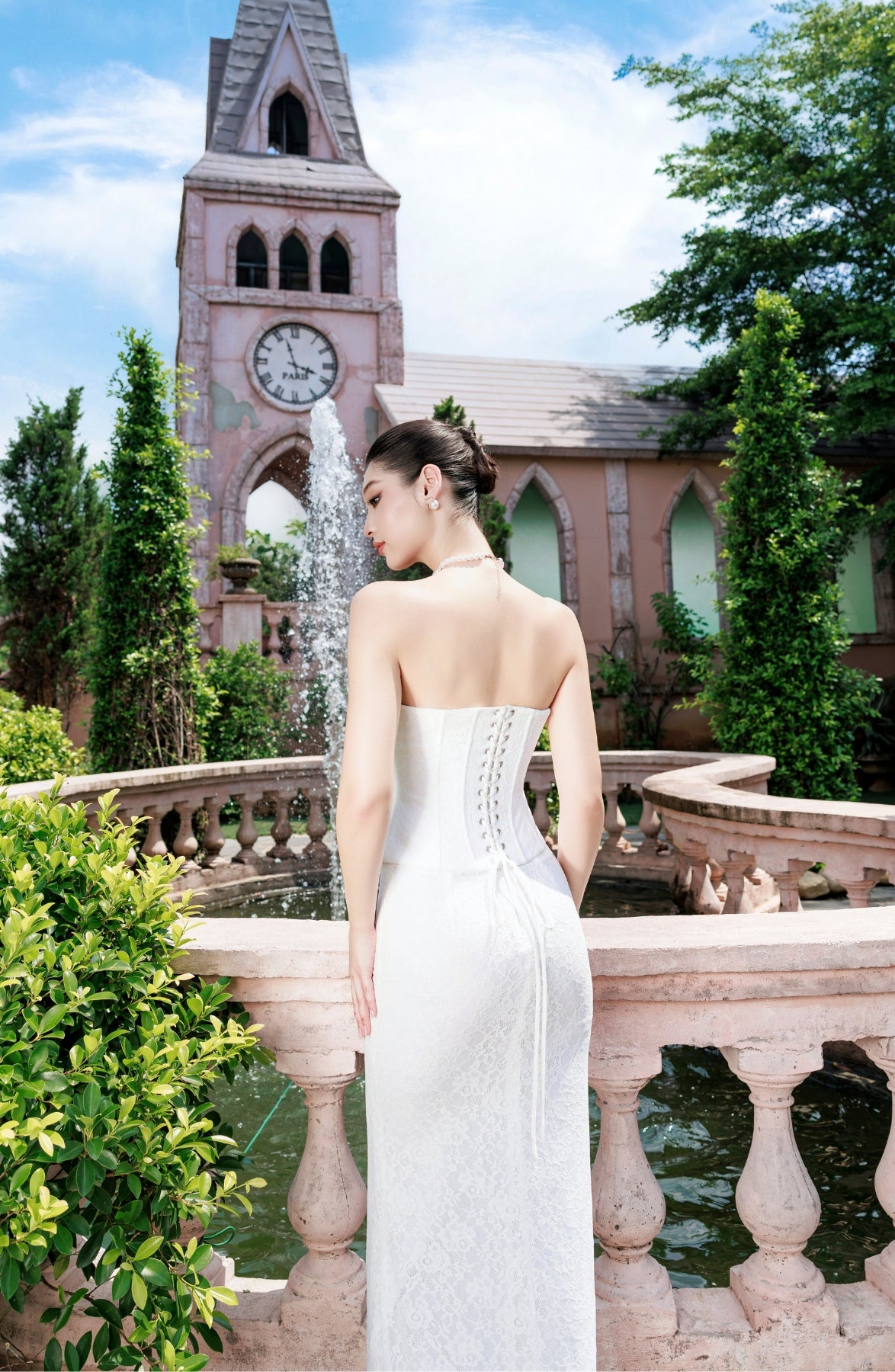 Katie Laced Corset Top and Mermaid Maxi Skirt in Ivory, view 8