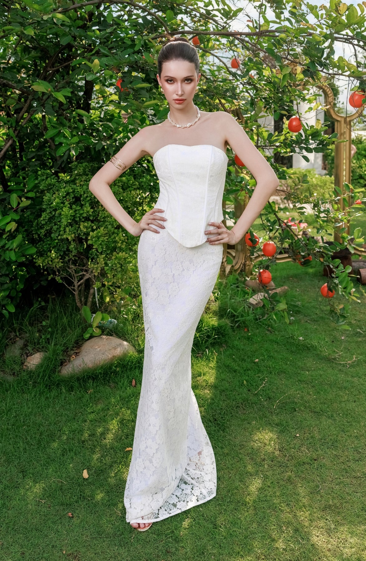 Minuet Corset Top and Column Skirt in Ivory, view 8
