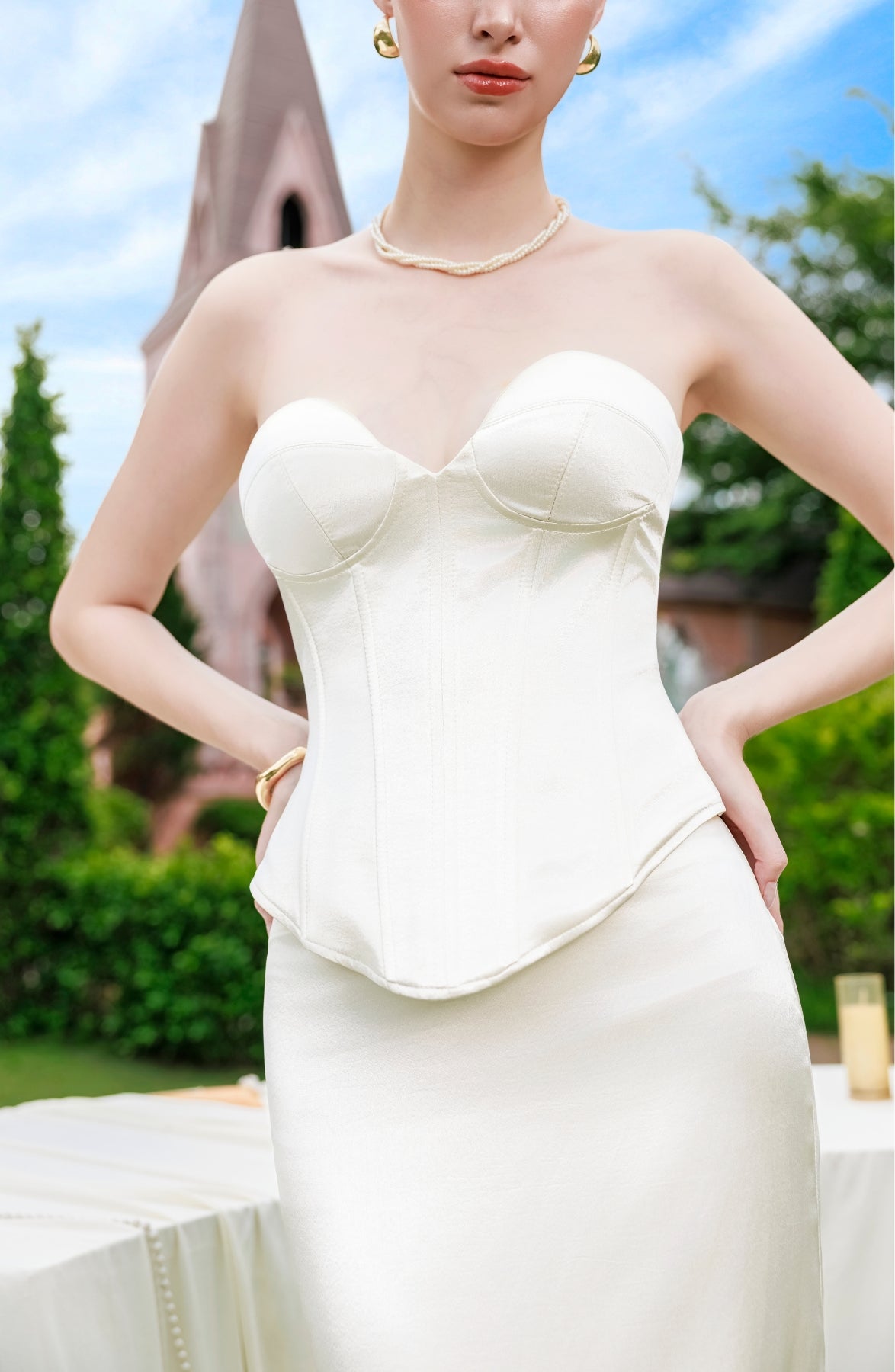 Sonata Corset Top and Column Skirt in Ivory, view 9