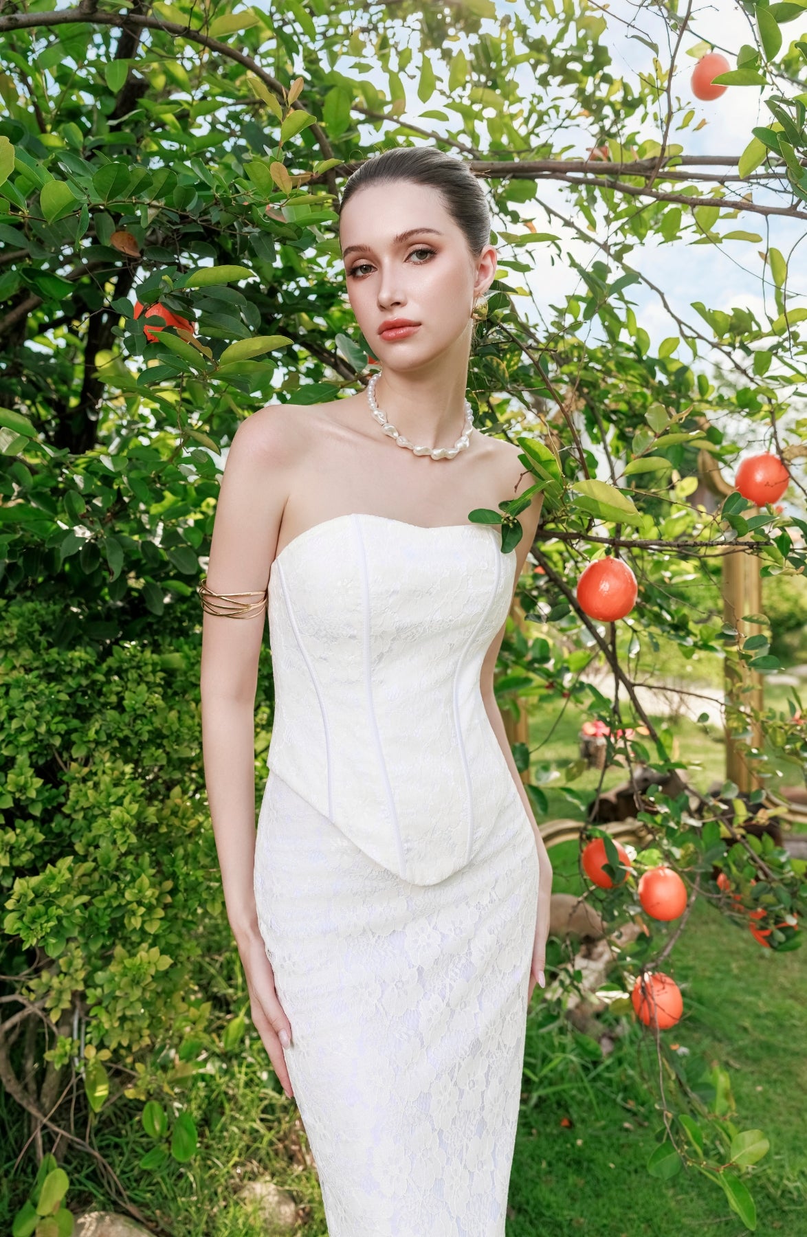 Minuet Corset Top and Column Skirt in Ivory, view 11