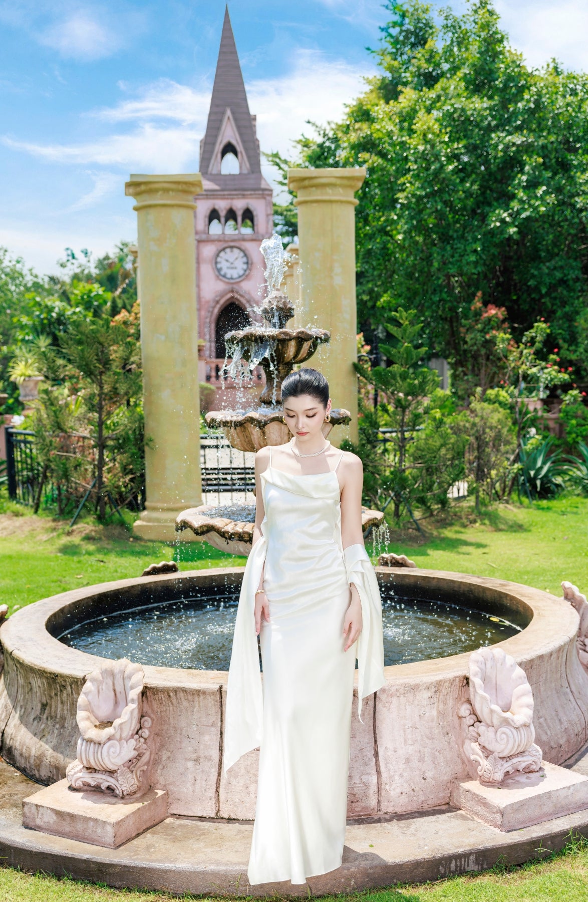 Cascade Slip Dress in Ivory, view 12