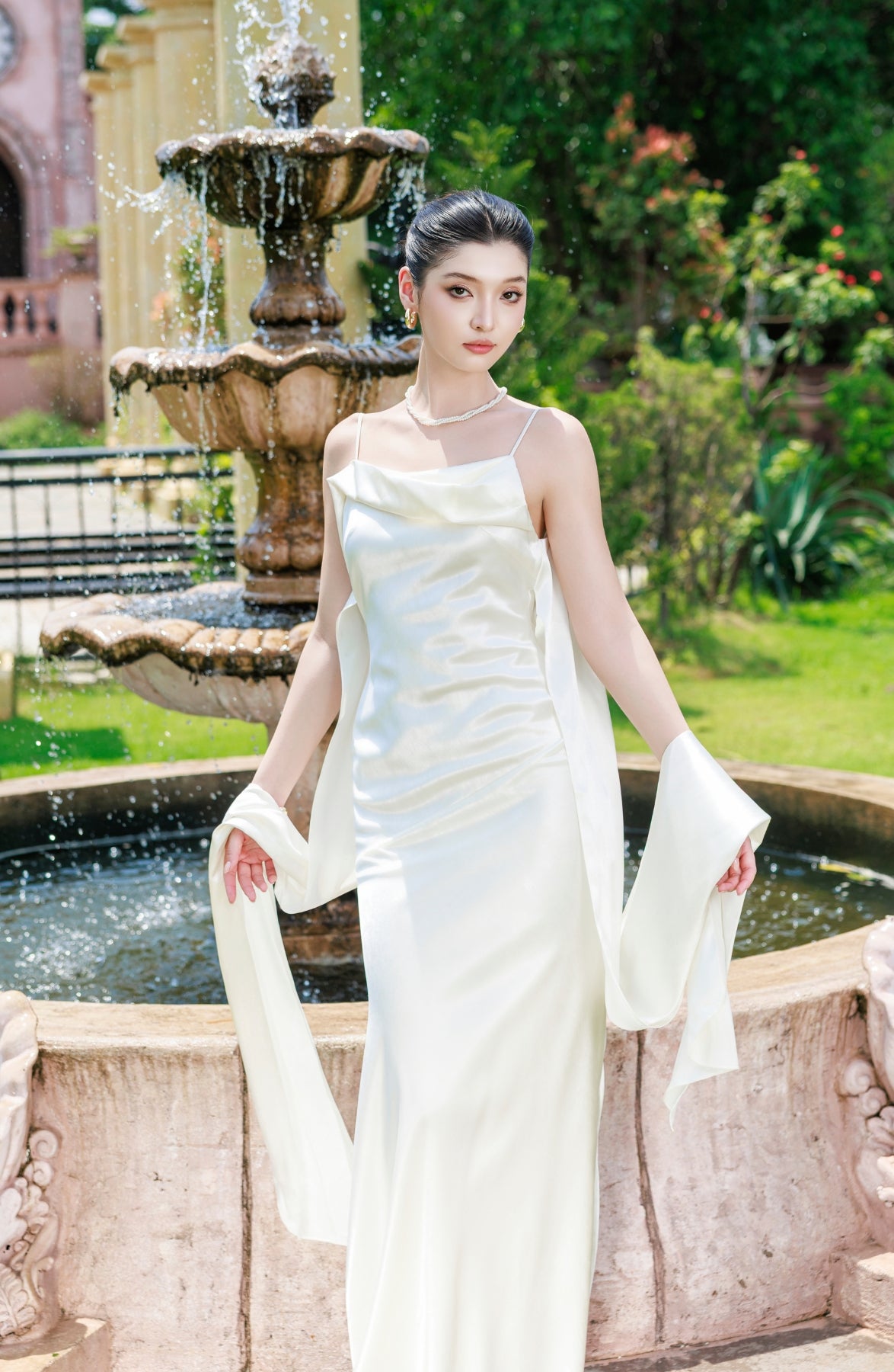 Cascade Slip Dress in Ivory, view 13