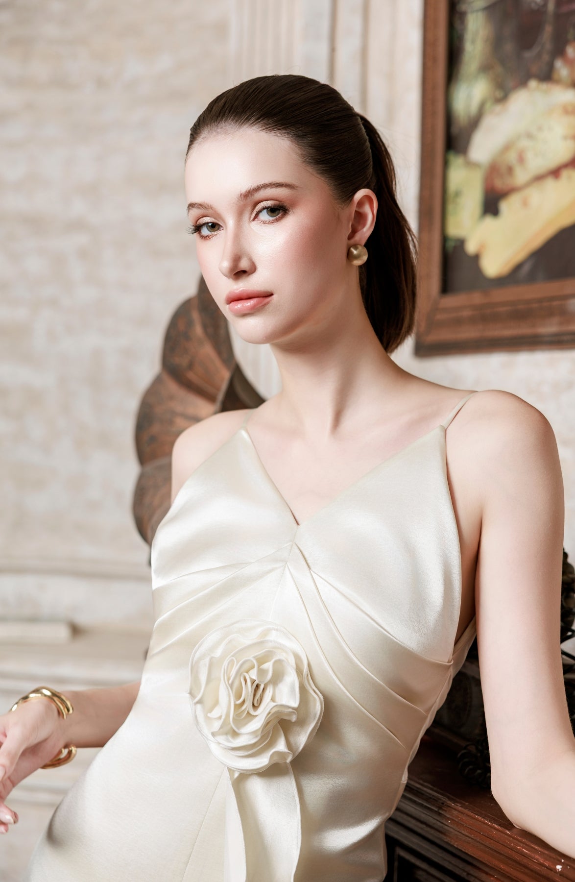 Corsage Maxi Dress in Ivory, view 14