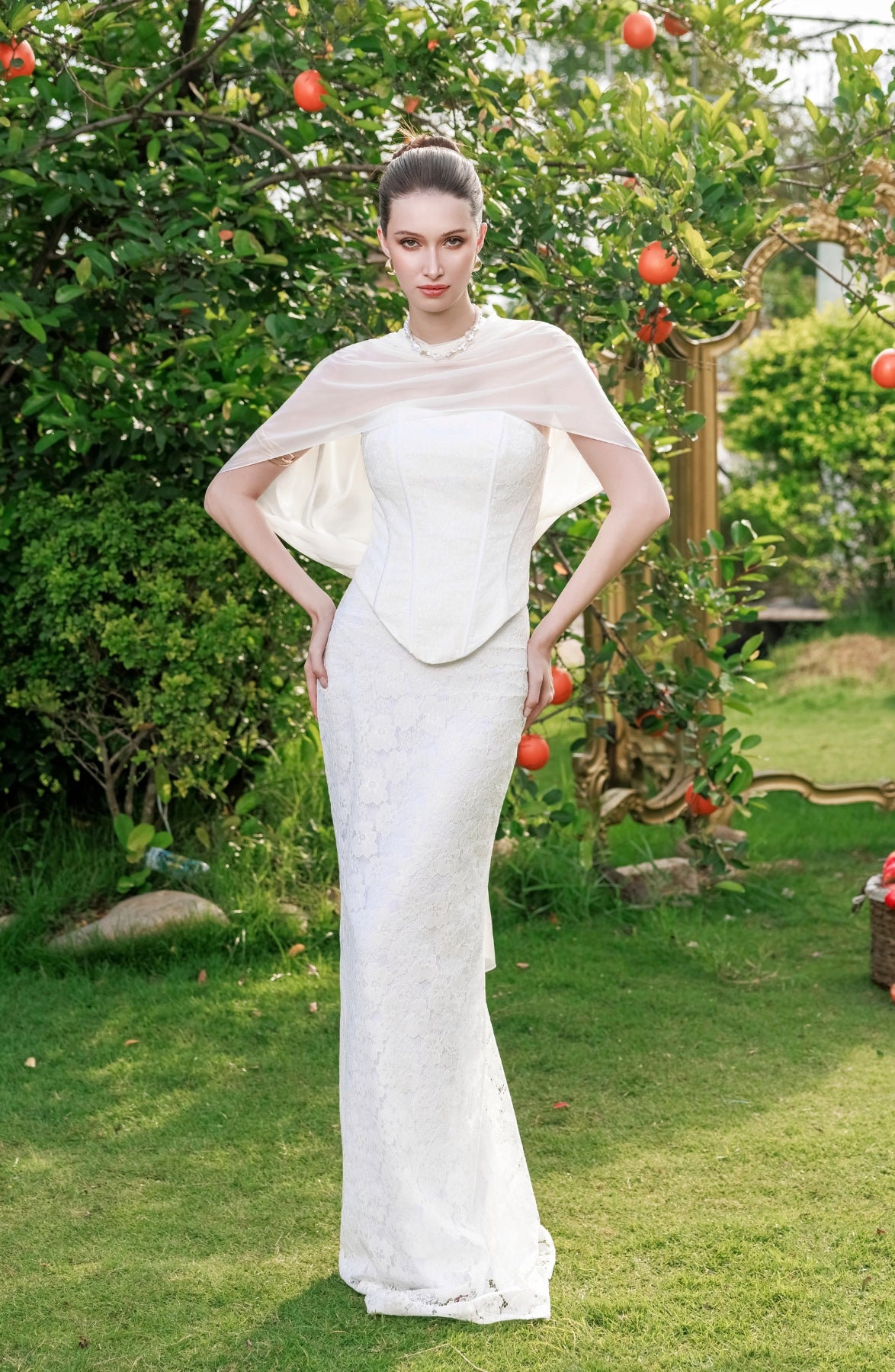 Minuet Corset Top and Column Skirt in Ivory, view 14