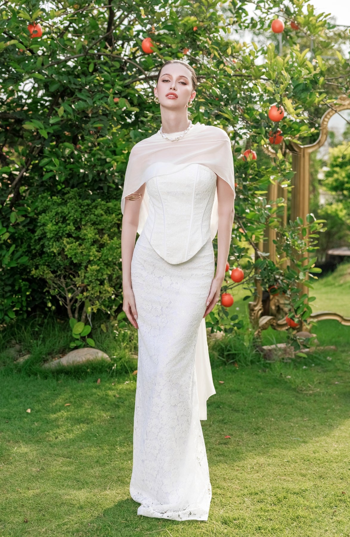 Minuet Corset Top and Column Skirt in Ivory, view 15