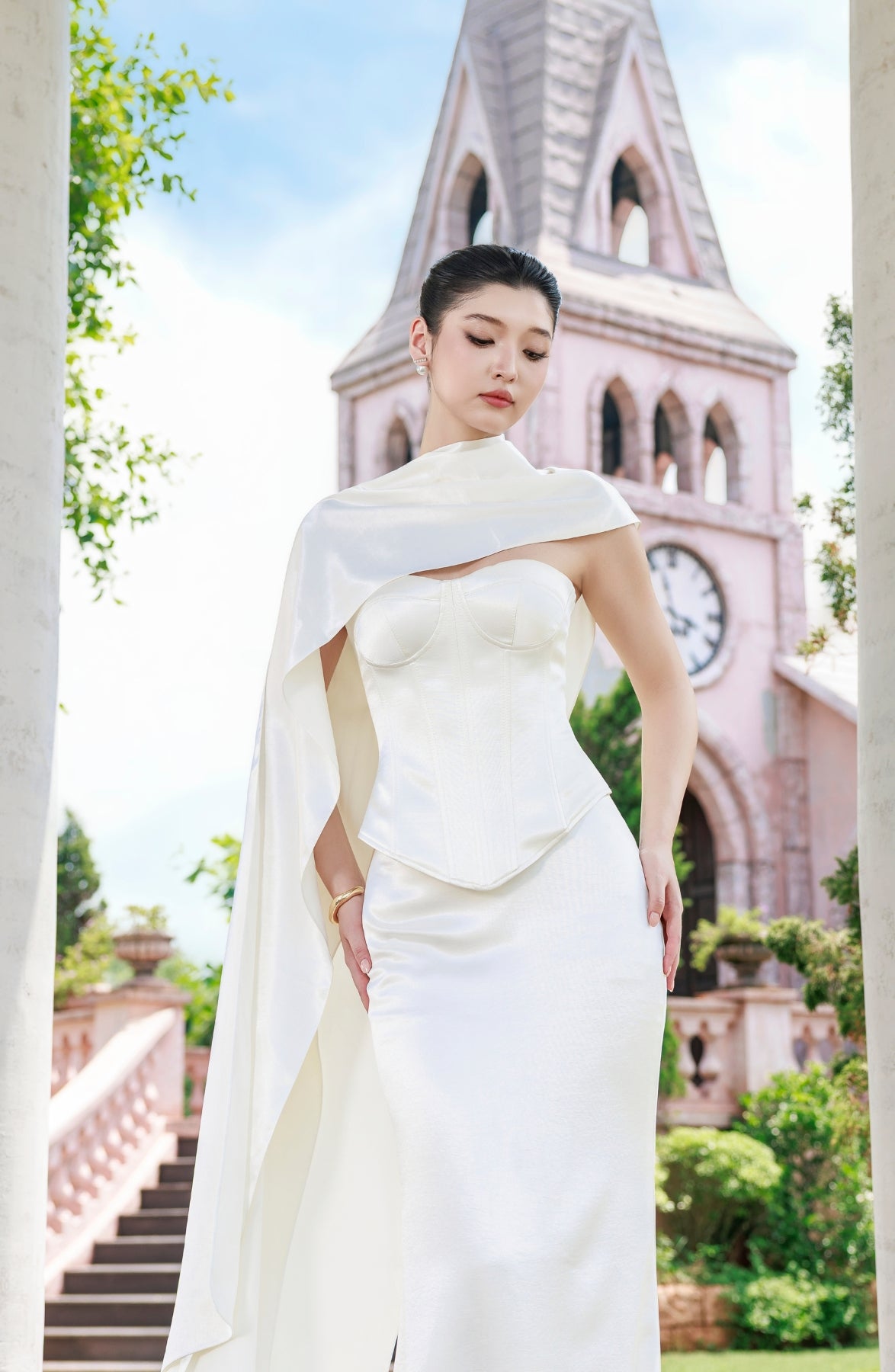 Emma Corset Top and Emma Maxi Skirt in Ivory, view 15