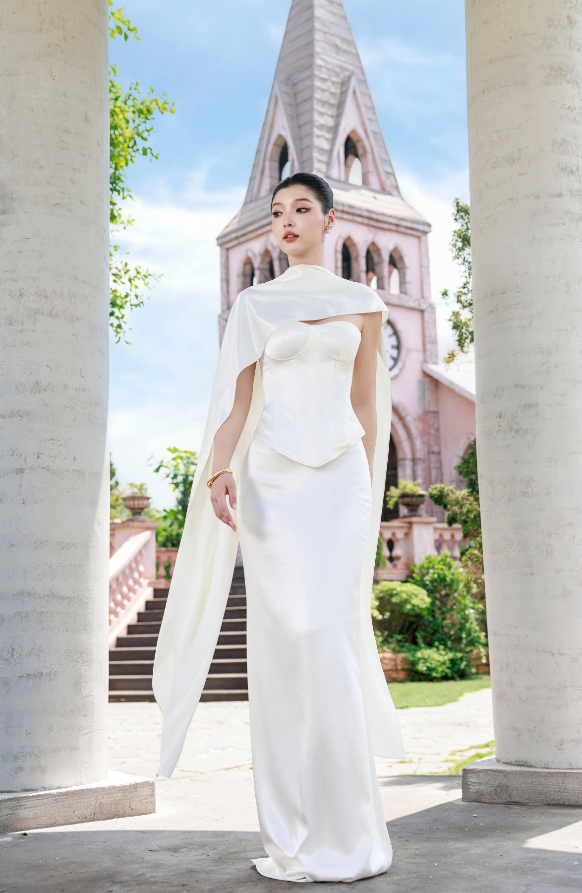 Emma Corset Top and Emma Maxi Skirt in Ivory, view 16