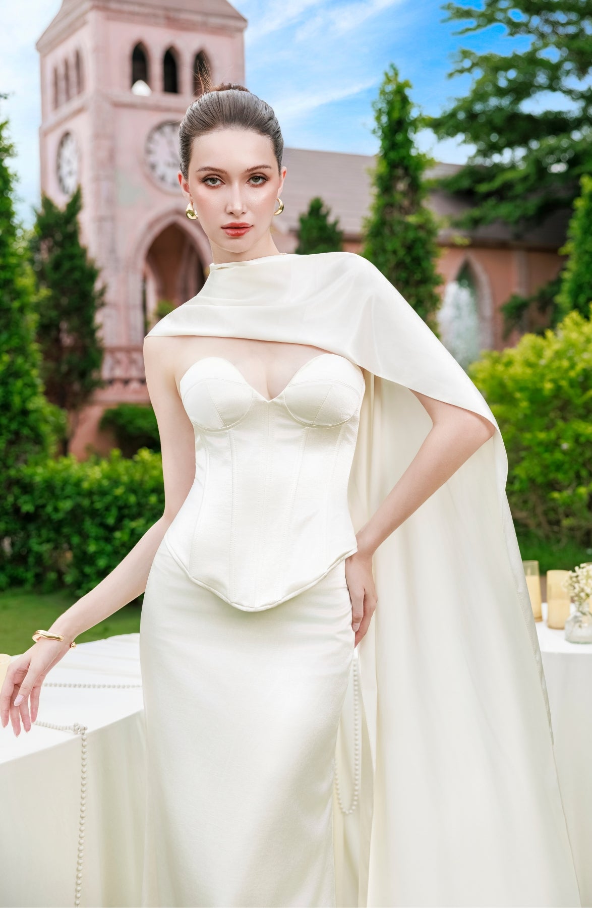 Sonata Corset Top and Column Skirt in Ivory, view 16