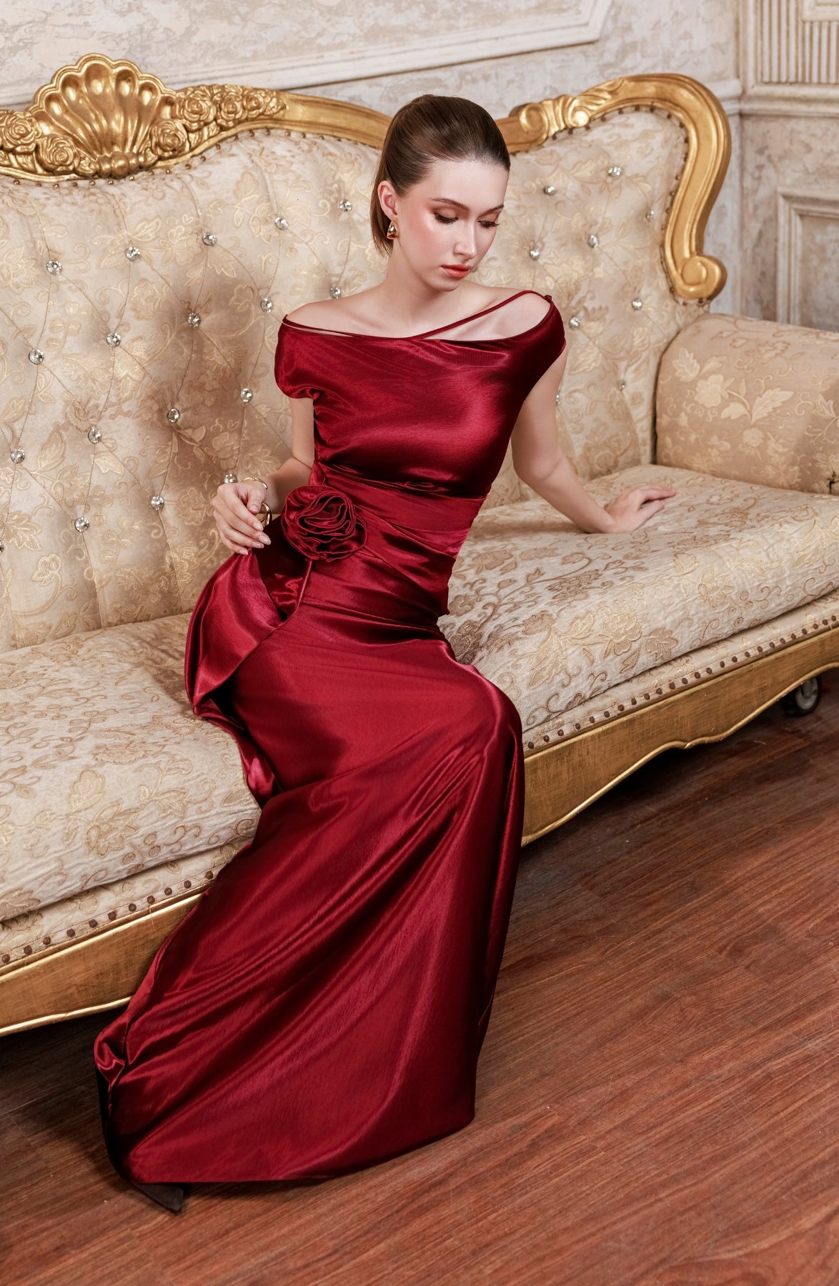 Fioritura Dress in Burgundy, view 14