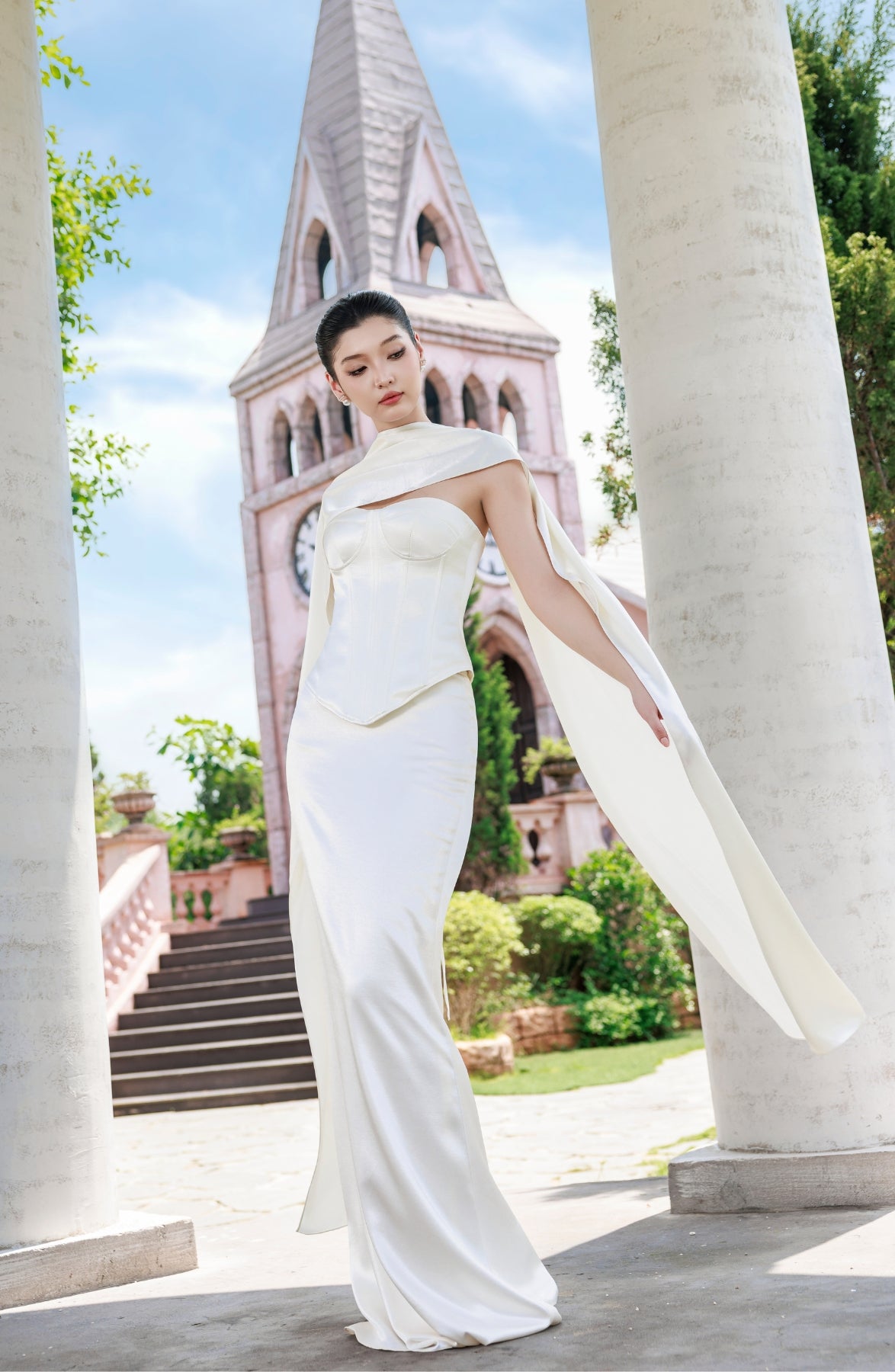 Emma Corset Top and Emma Maxi Skirt in Ivory, view 17