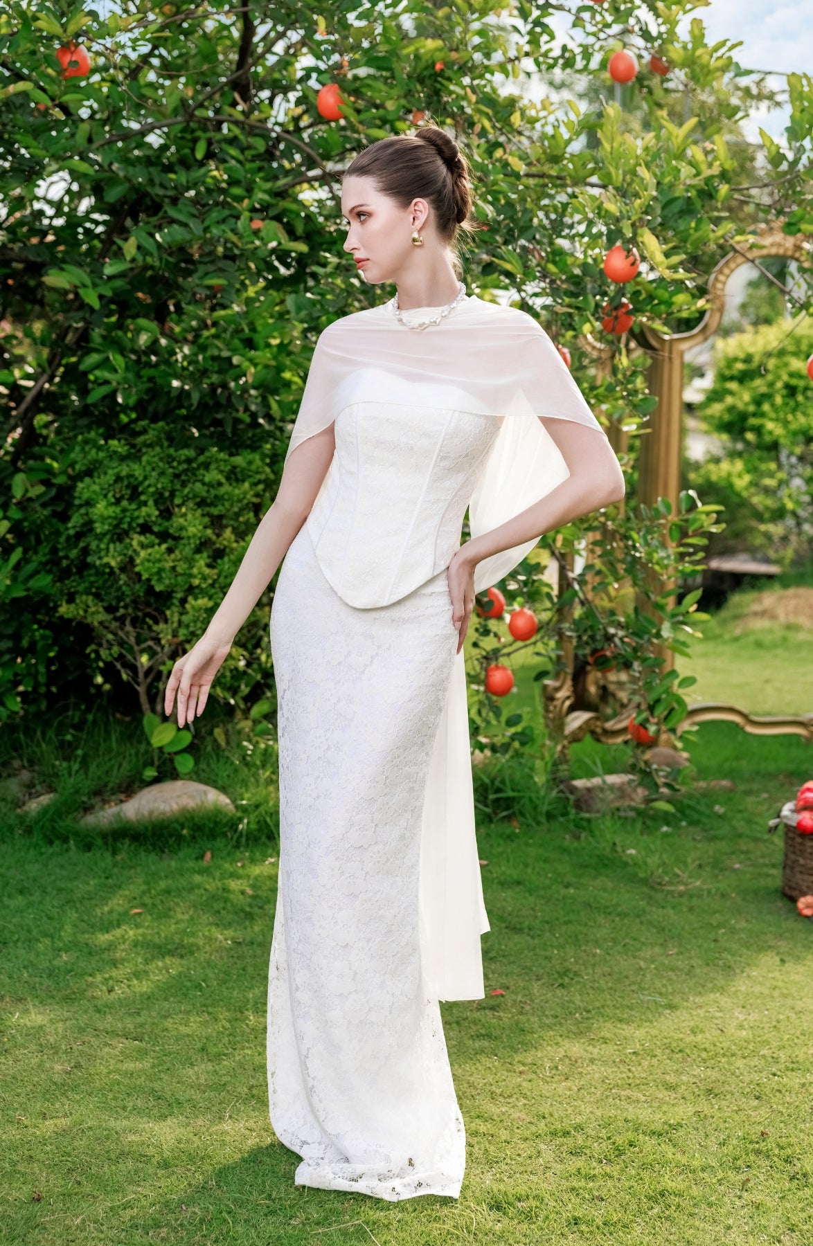 Minuet Corset Top and Column Skirt in Ivory, view 17