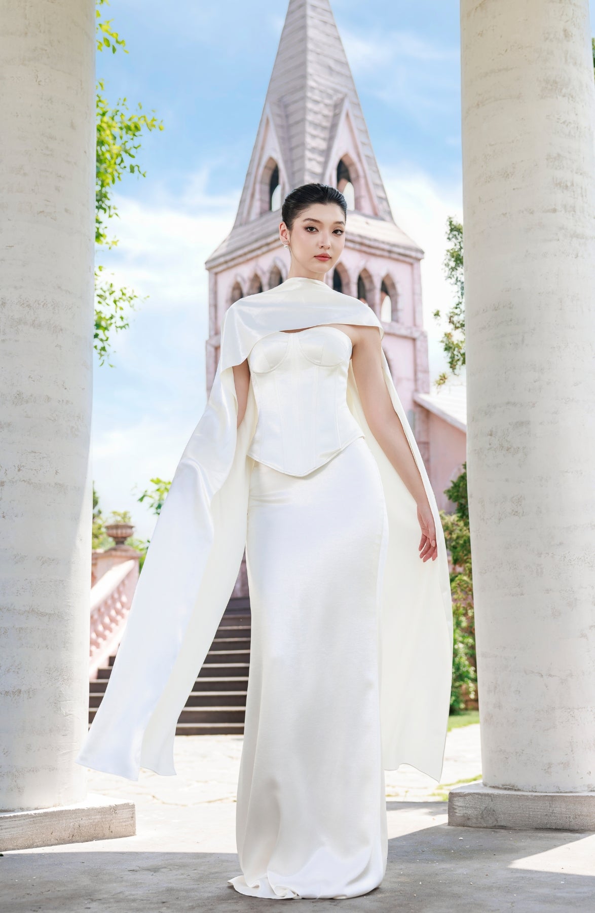 Emma Corset Top and Emma Maxi Skirt in Ivory, view 18