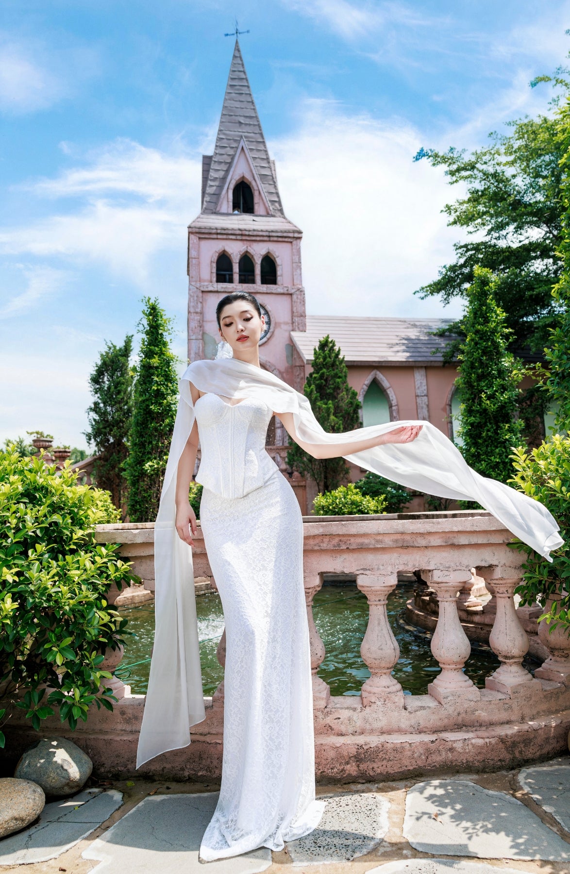 Katie Laced Corset Top and Mermaid Maxi Skirt in Ivory, view 19