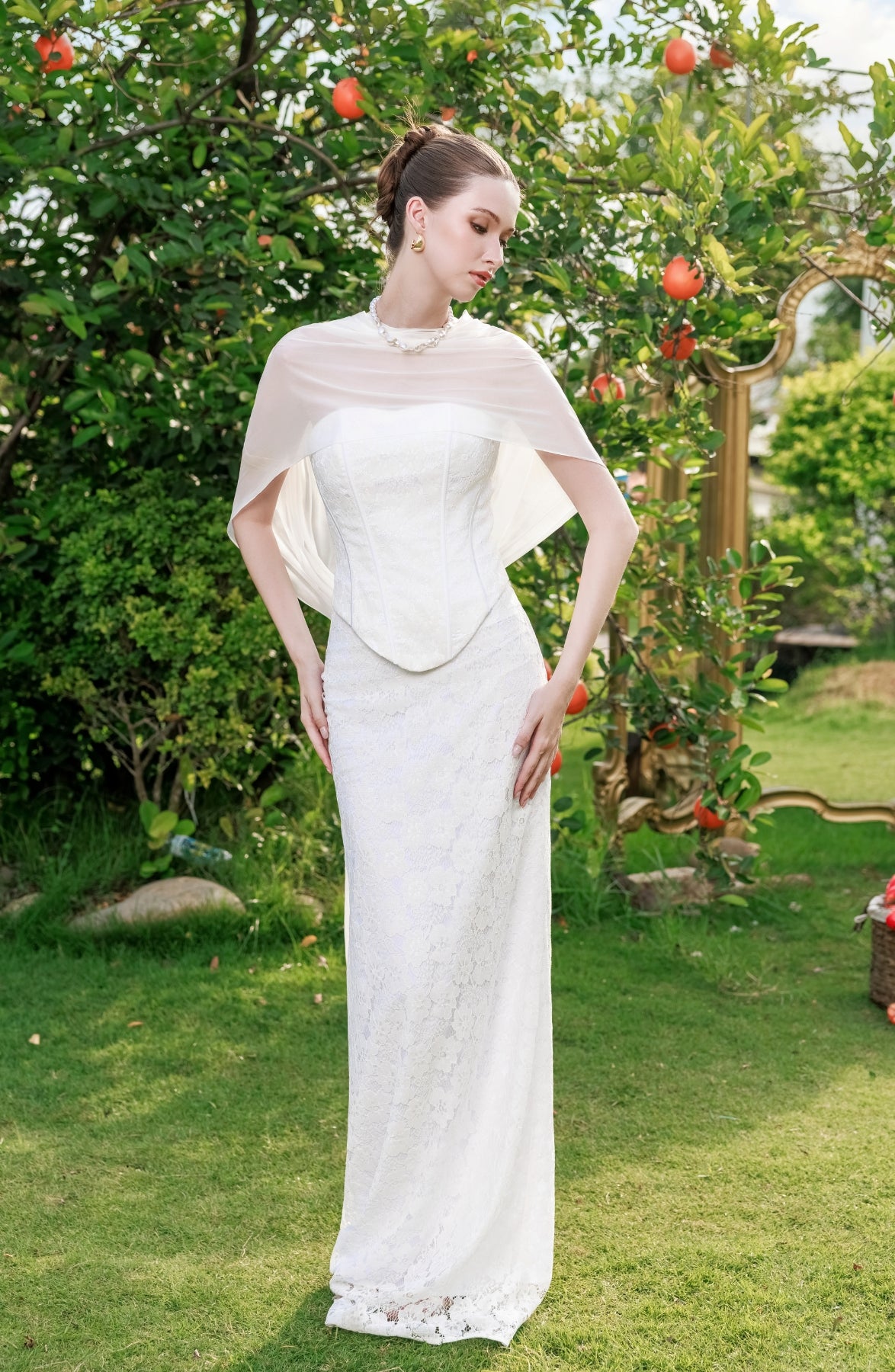Minuet Corset Top and Column Skirt in Ivory, view 18