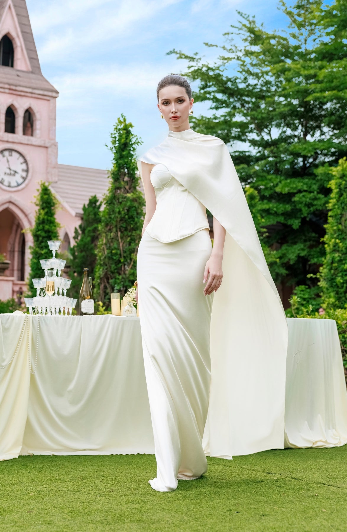 Sonata Corset Top and Column Skirt in Ivory, view 19