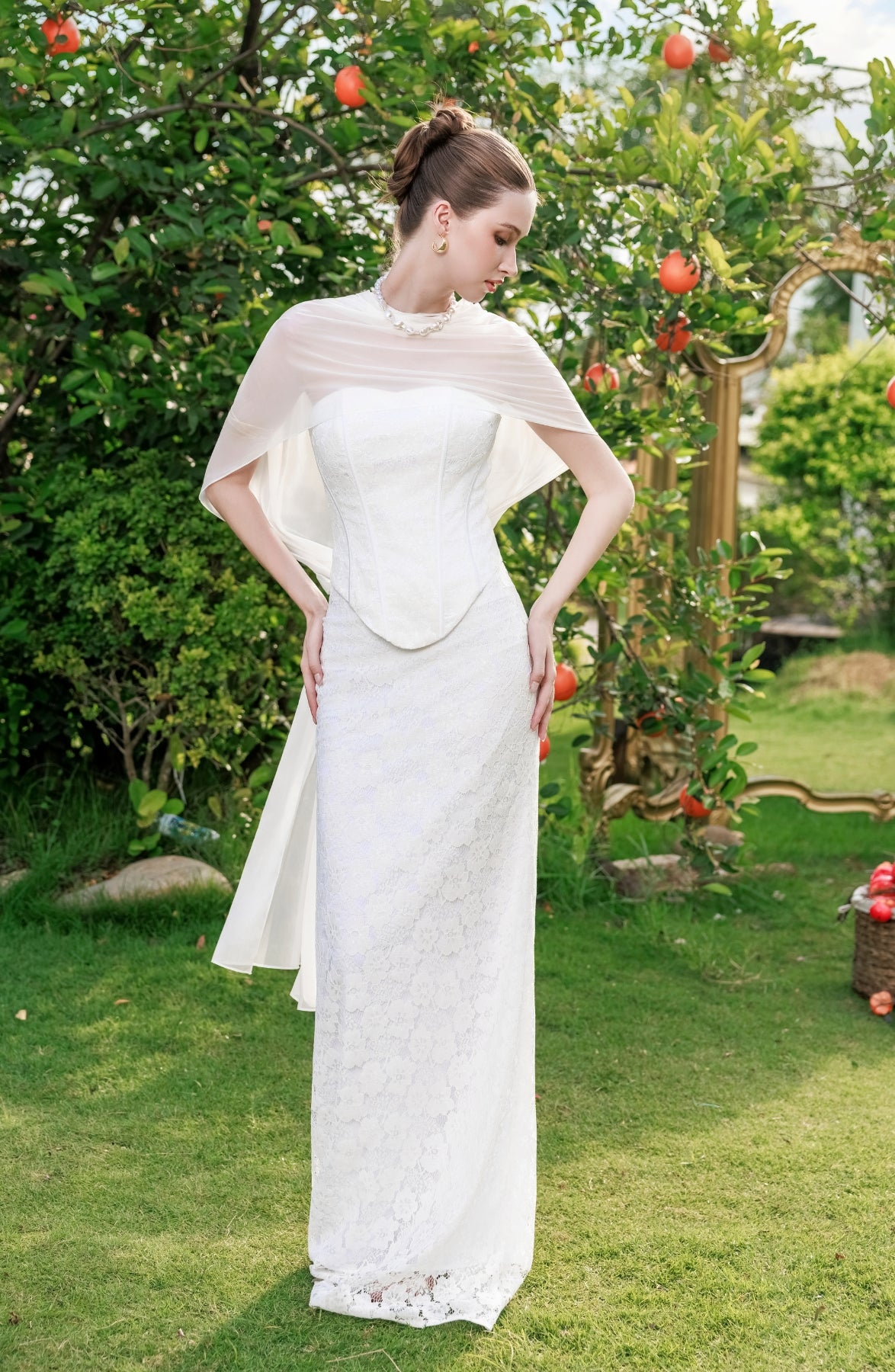 Minuet Corset Top and Column Skirt in Ivory, view 19