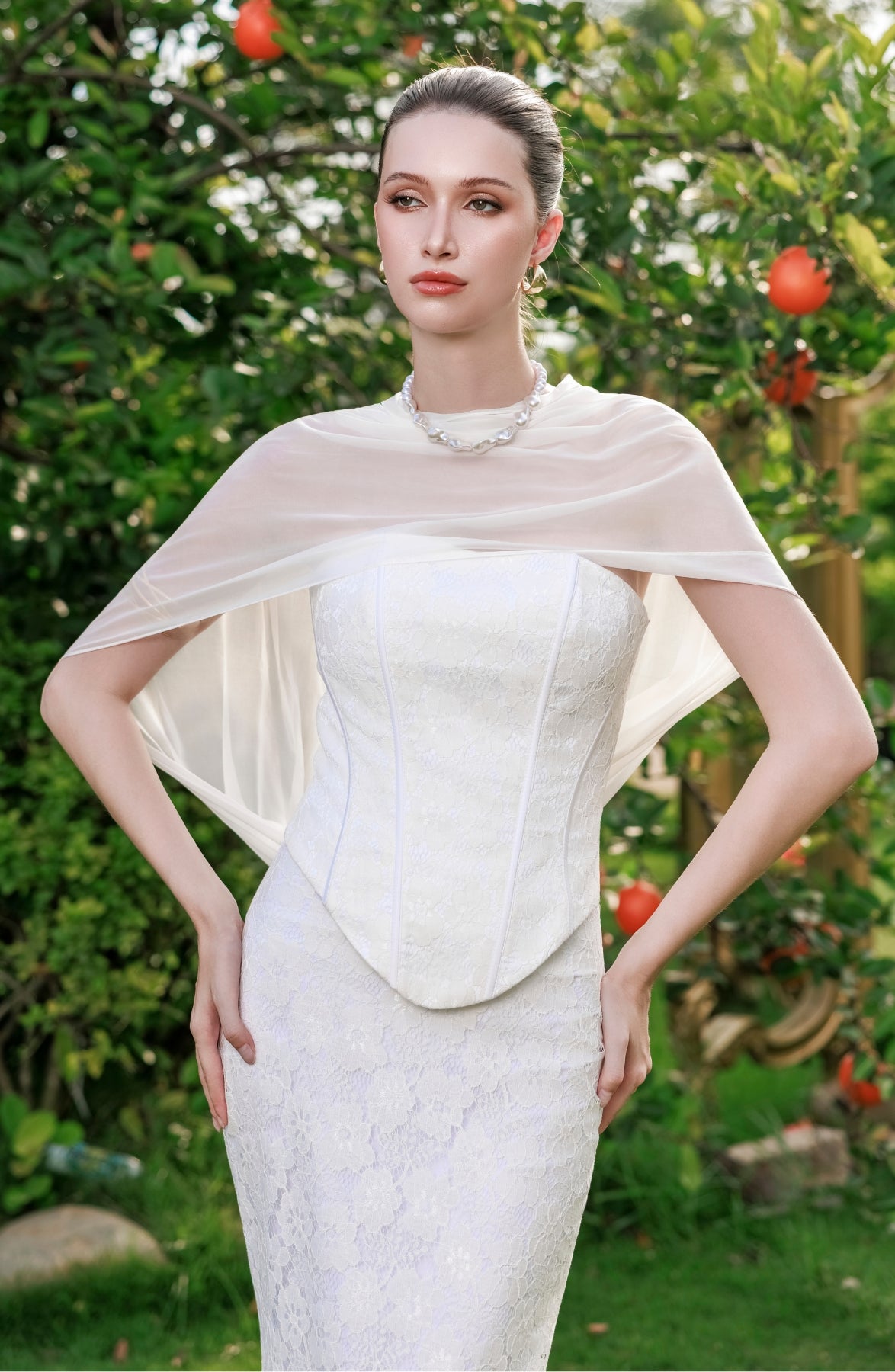 Minuet Corset Top and Column Skirt in Ivory, view 20