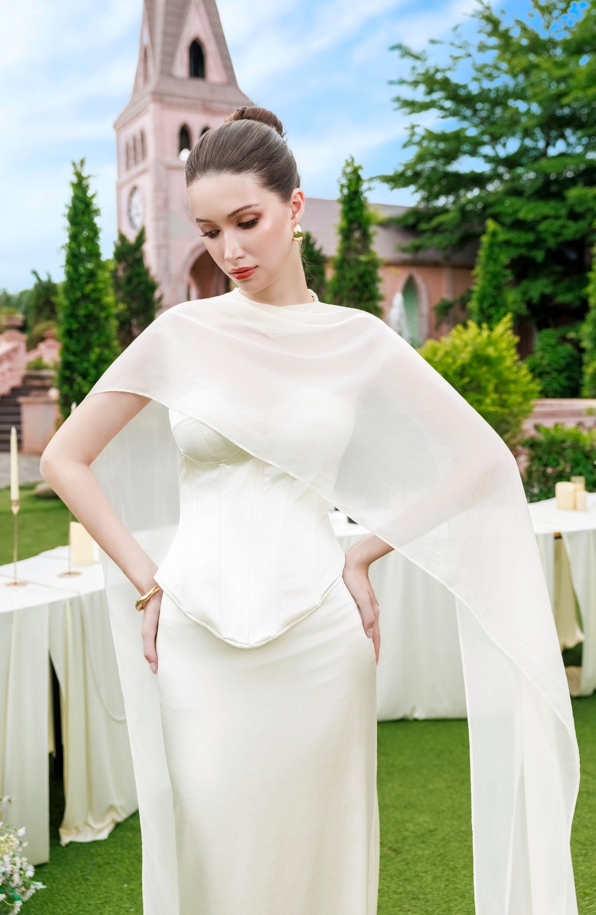 Sonata Corset Top and Column Skirt in Ivory, view 21