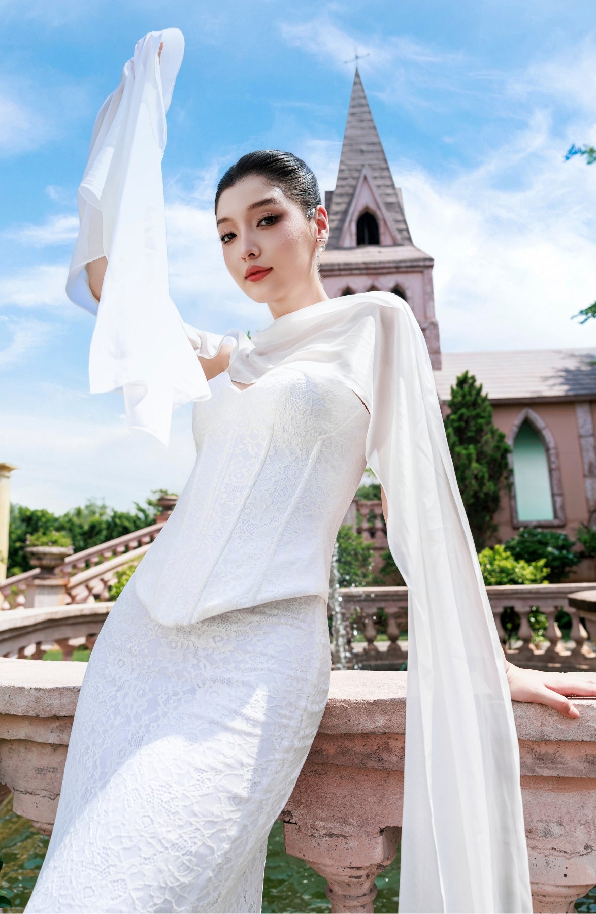 Katie Laced Corset Top and Mermaid Maxi Skirt in Ivory, view 22