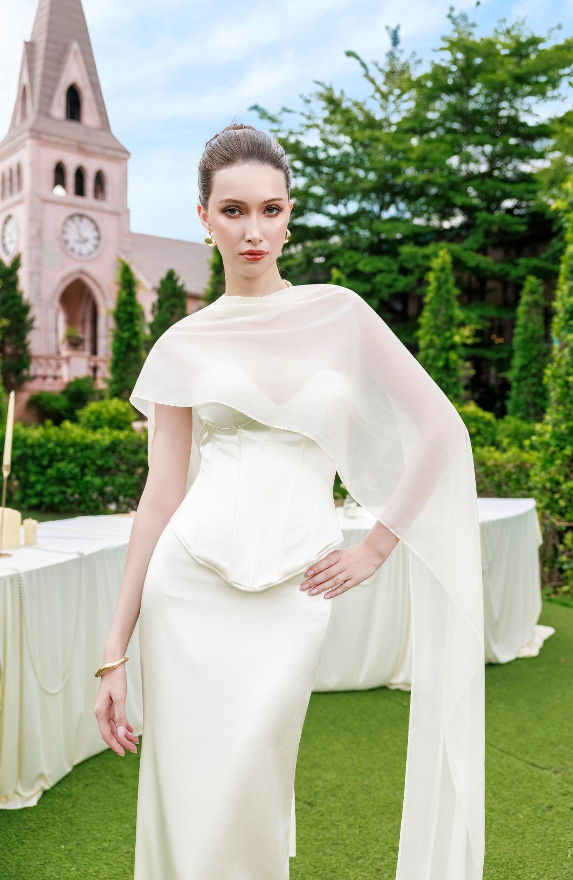 Sonata Corset Top and Column Skirt in Ivory, view 22